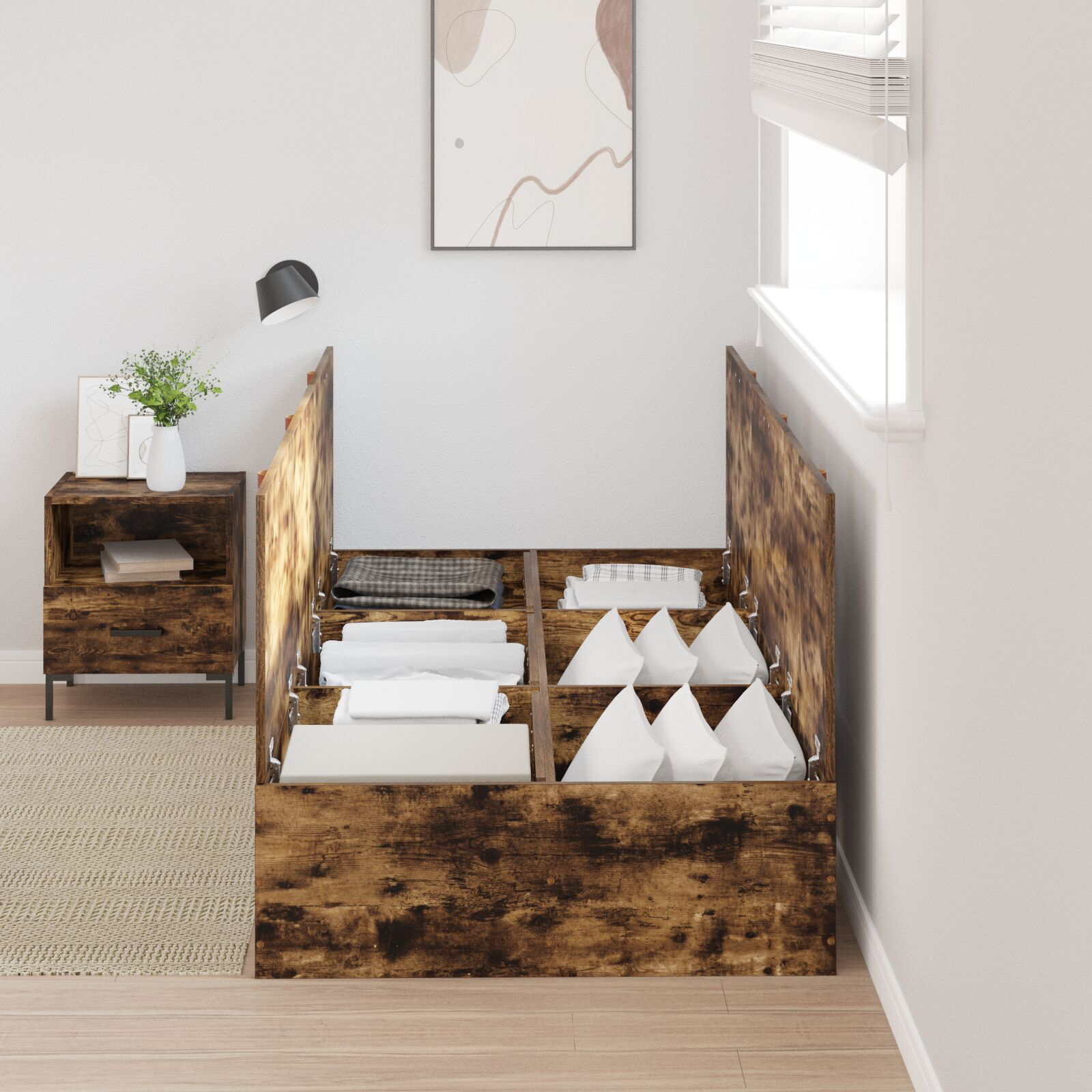 vidaXL Cadru de pat cu depozitare Stejar fumuriu 80 x 200 cm