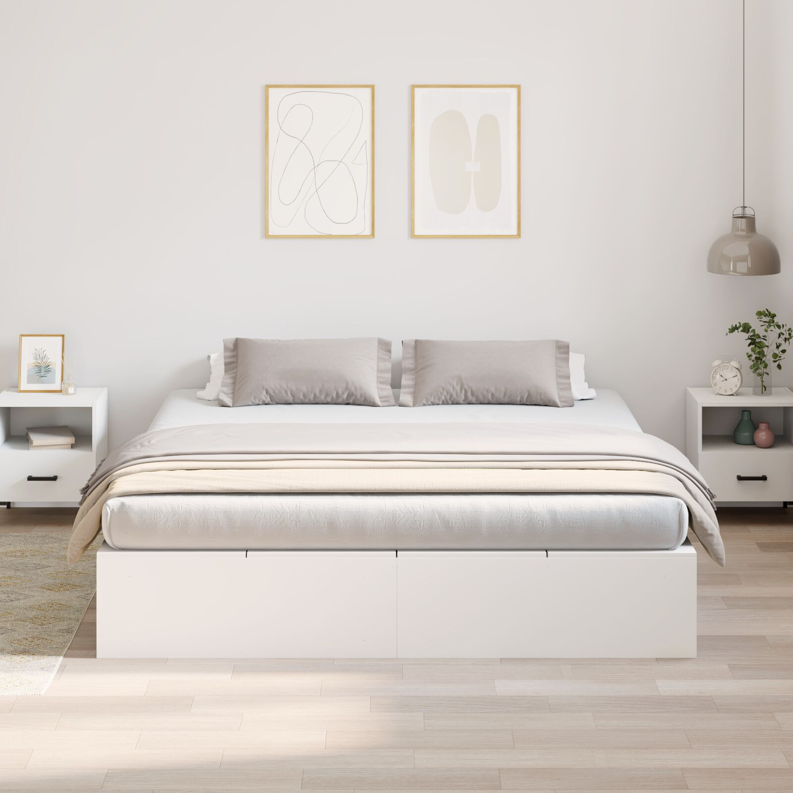 vidaXL Cadru de pat Alb 200 x 200 x 31.5 cm Lemn compozit vidaXL Cadru de pat Alb 200 x 200 x 31.5 cm Lemn compozit