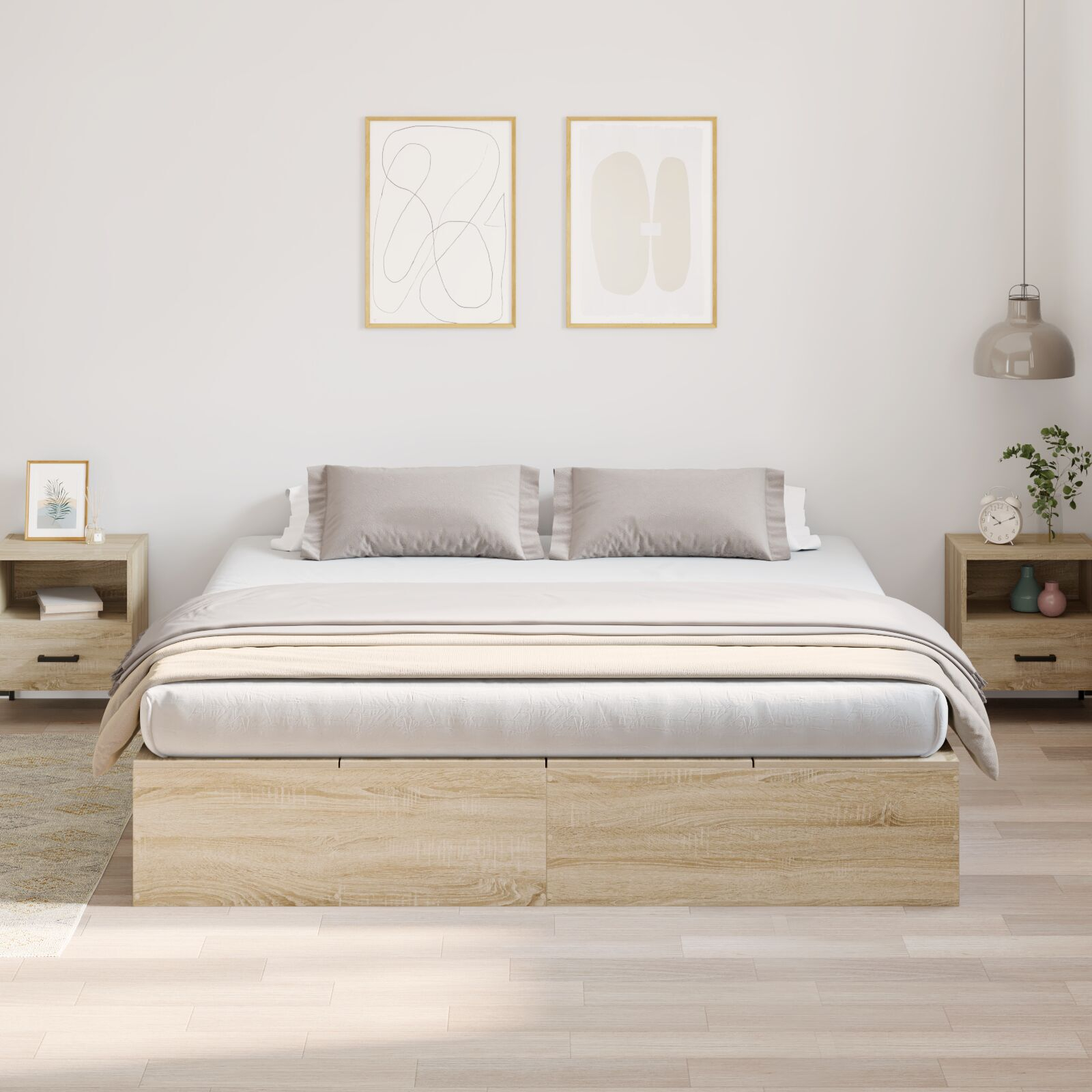 vidaXL Cadru de pat cu depozitare Stejar Sonoma 200 x 200 cm