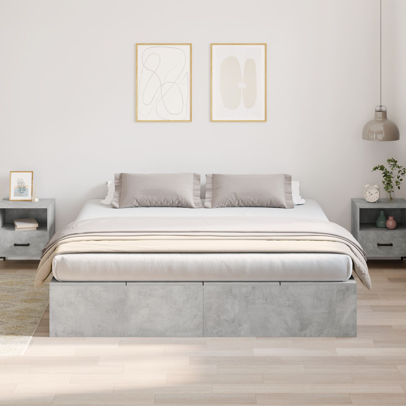 vidaXL Cadru de pat Gri beton 200 x 200 x 31.5 cm Lemn compozit vidaXL Cadru de pat Gri beton 200 x 200 x 31.5 cm Lemn compozit