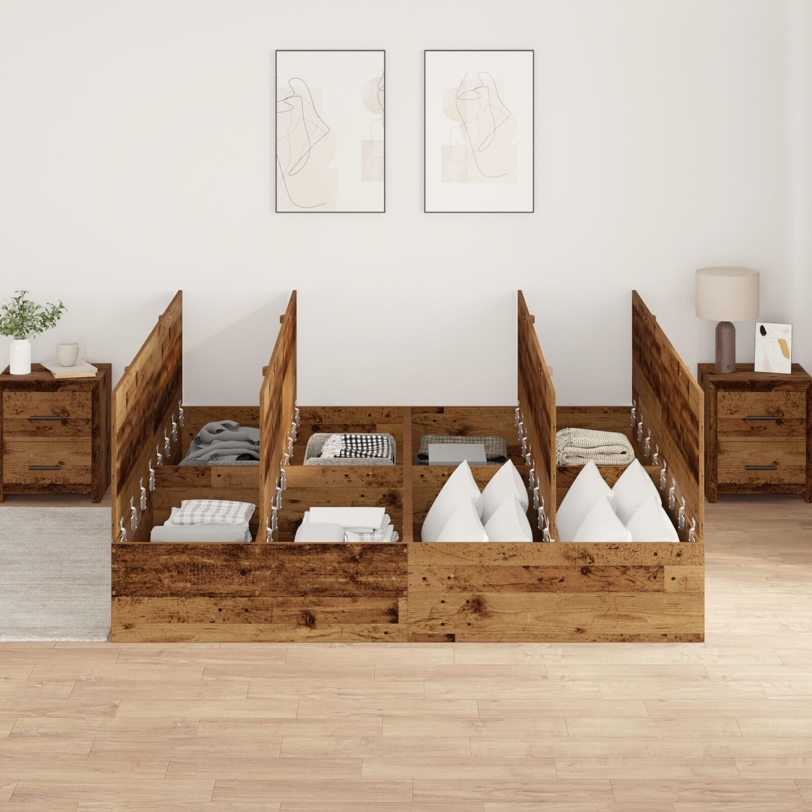 vidaXL Cadru de pat Lemn vechi 200 x 200 x 31.5 cm Lemn compozit vidaXL Cadru de pat Lemn vechi 200 x 200 x 31.5 cm Lemn compozit