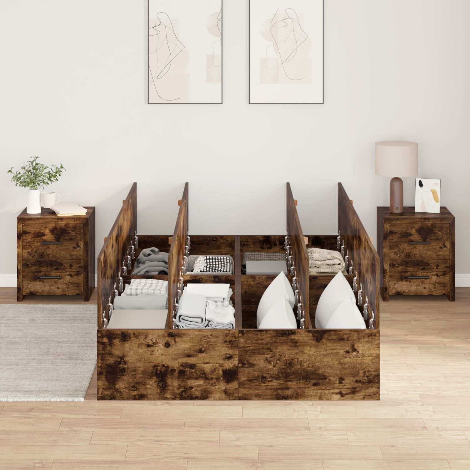 vidaXL Cadru de pat Stejar afumat 200 x 120 x 31.5 cm Lemn compozit vidaXL Cadru de pat Stejar afumat 200 x 120 x 31.5 cm Lemn compozit