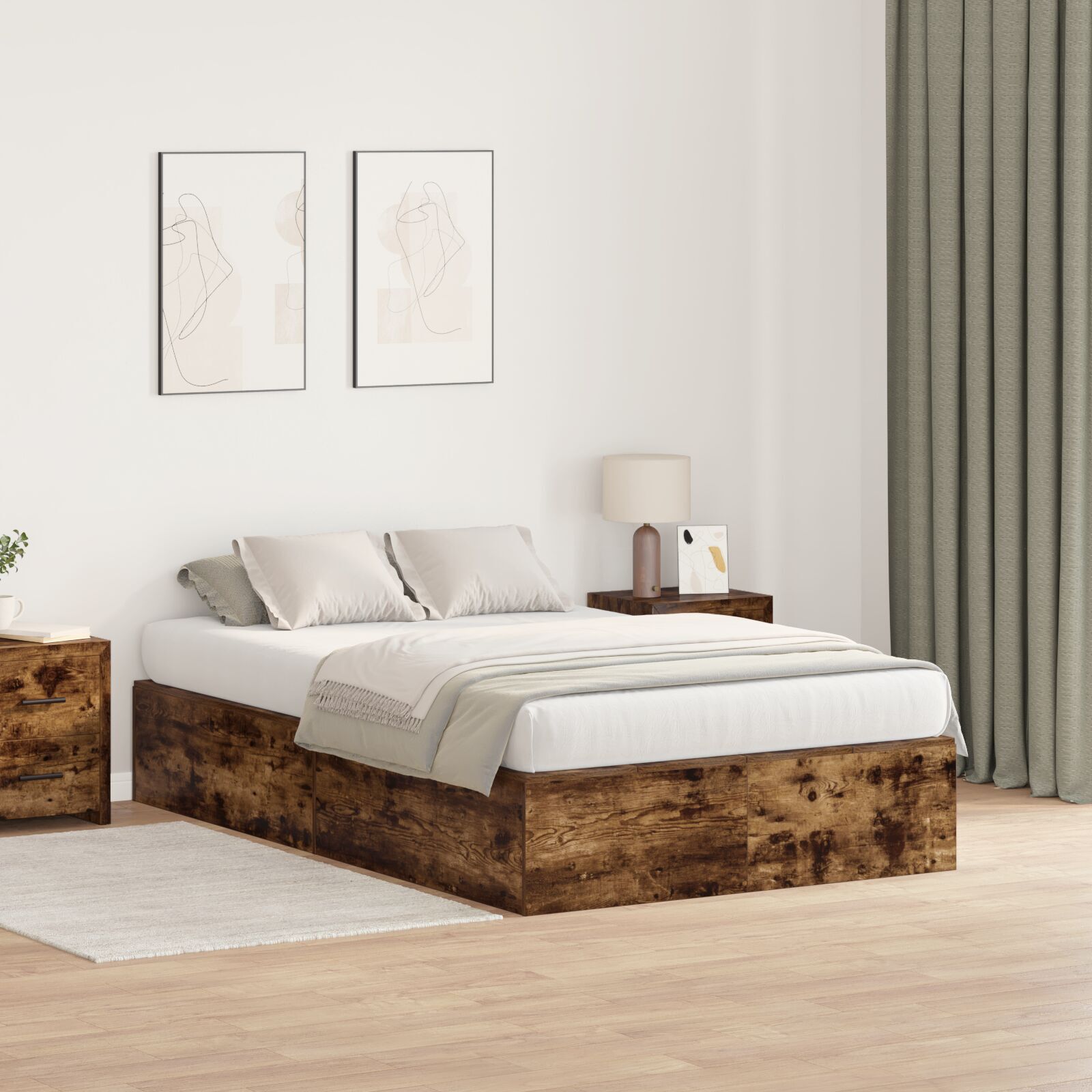 vidaXL Cadru de pat Stejar afumat 200 x 120 x 31.5 cm Lemn compozit vidaXL Cadru de pat Stejar afumat 200 x 120 x 31.5 cm Lemn compozit