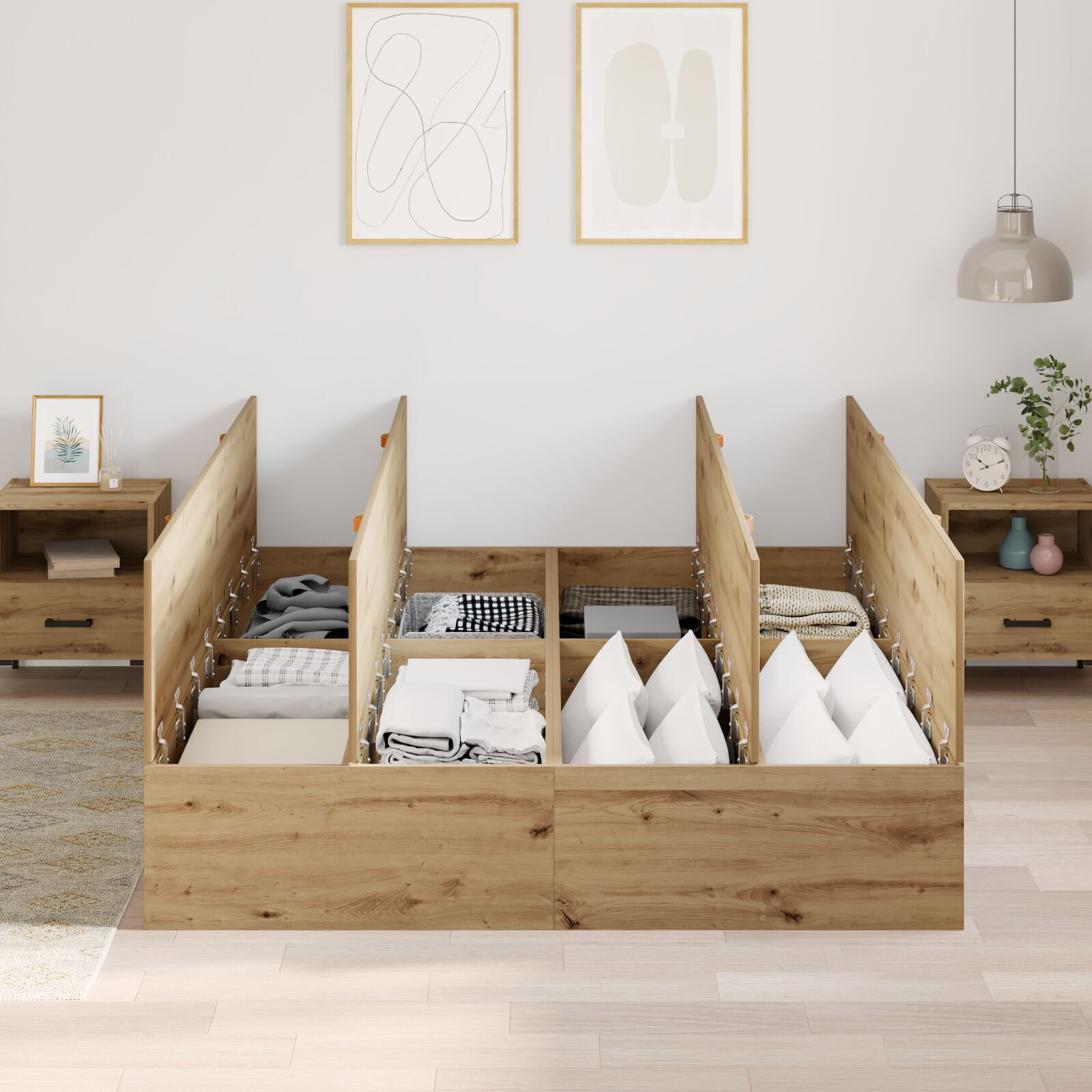 vidaXL <strong>Cadru de pat cu storage </strong> din stejar artesanal 160x200 cm vidaXL <strong>Cadru de pat cu storage </strong> din stejar artesanal 160x200 cm