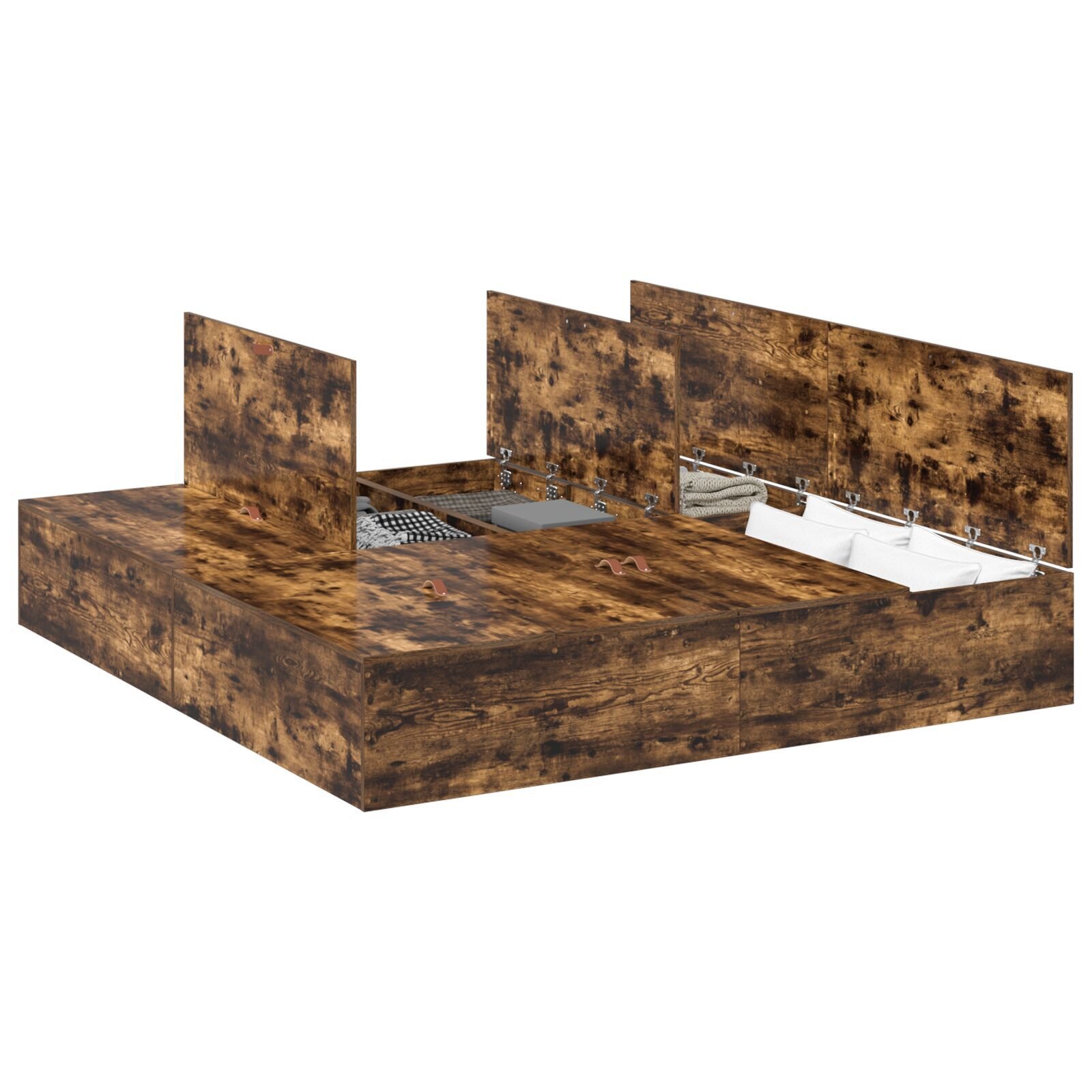 vidaXL Cadru de pat cu depozitare Stejar fumuriu 180 x 200 cm