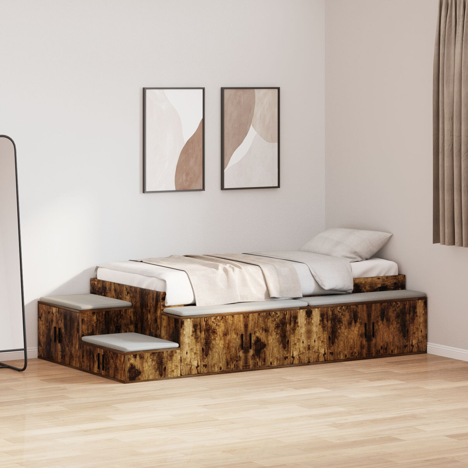 vidaXL Cadru de pat cu depozitare Stejar fumuriu 244 x 118 x 53.5 cm