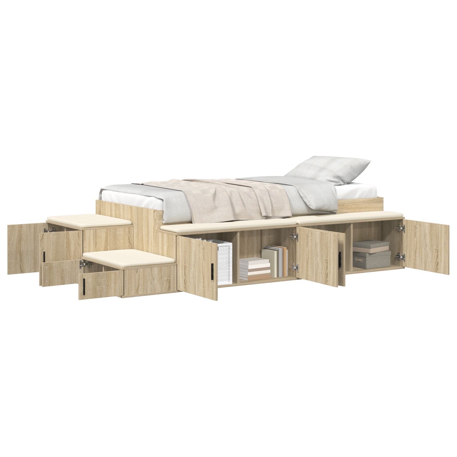 vidaXL Cadru de pat cu depozitare Stejar Sonoma 234 x 118 x 53.5 cm