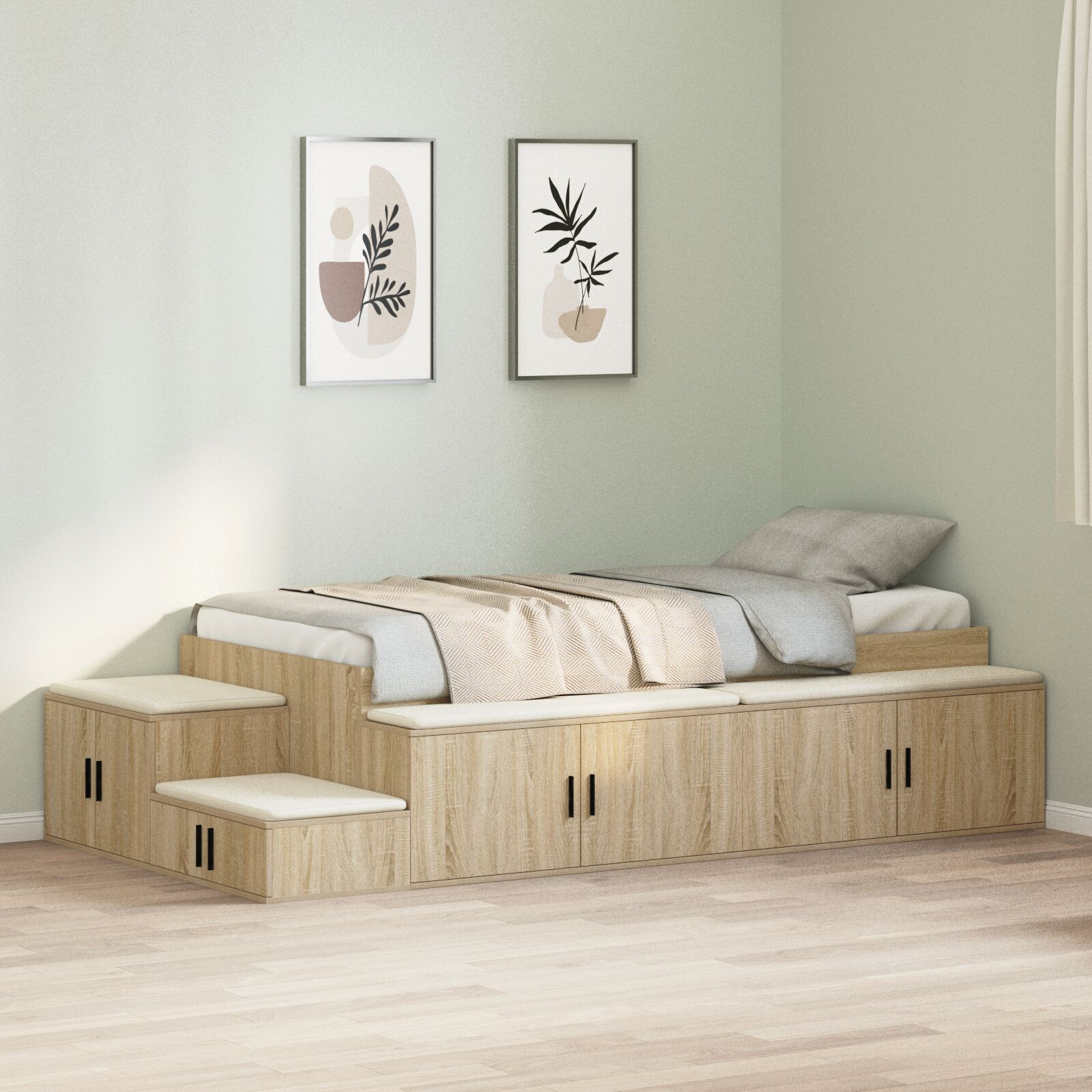 vidaXL Cadru de pat cu depozitare Stejar Sonoma 234 x 118 x 53.5 cm