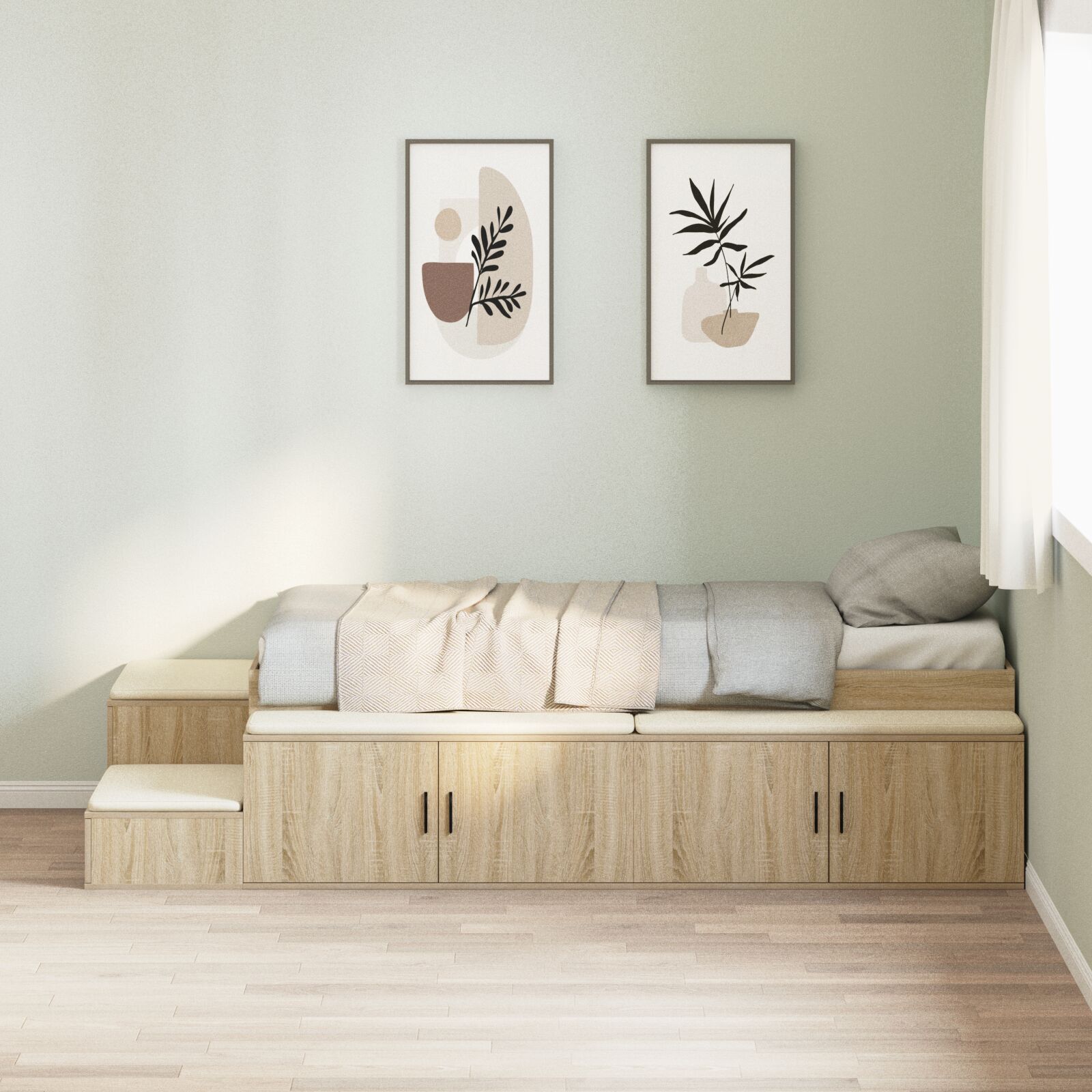 vidaXL Cadru de pat cu depozitare Stejar Sonoma 234 x 118 x 53.5 cm