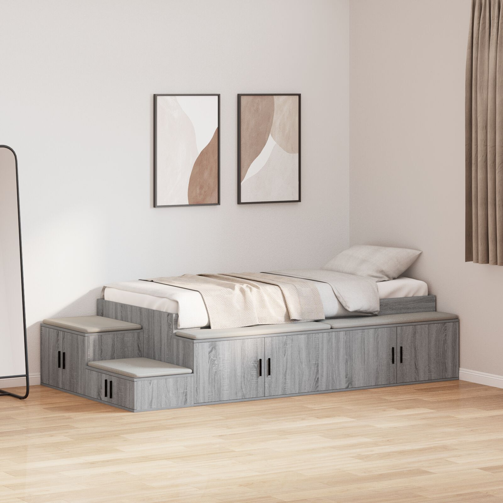 vidaXL Cadru de pat cu depozitare sonoma gri 234 x 118 x 53.5 cm