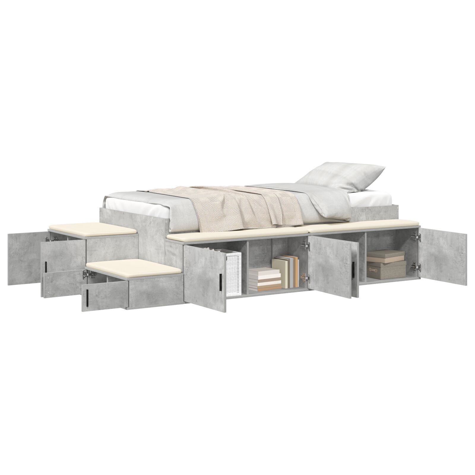 vidaXL Cadru de pat cu depozitare Gri din beton 234 x 103 x 53.5 cm