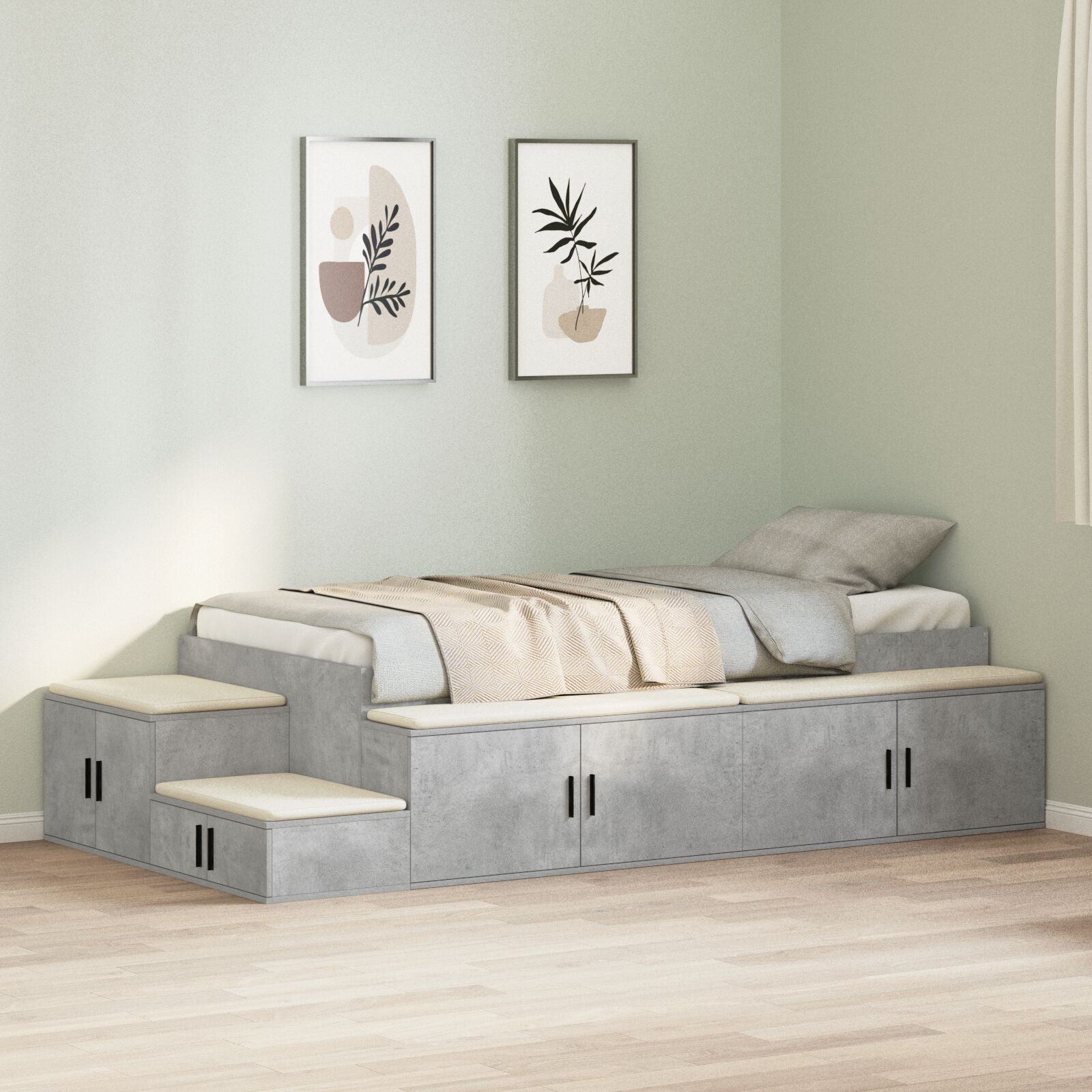 vidaXL Cadru de pat cu depozitare Gri din beton 234 x 103 x 53.5 cm