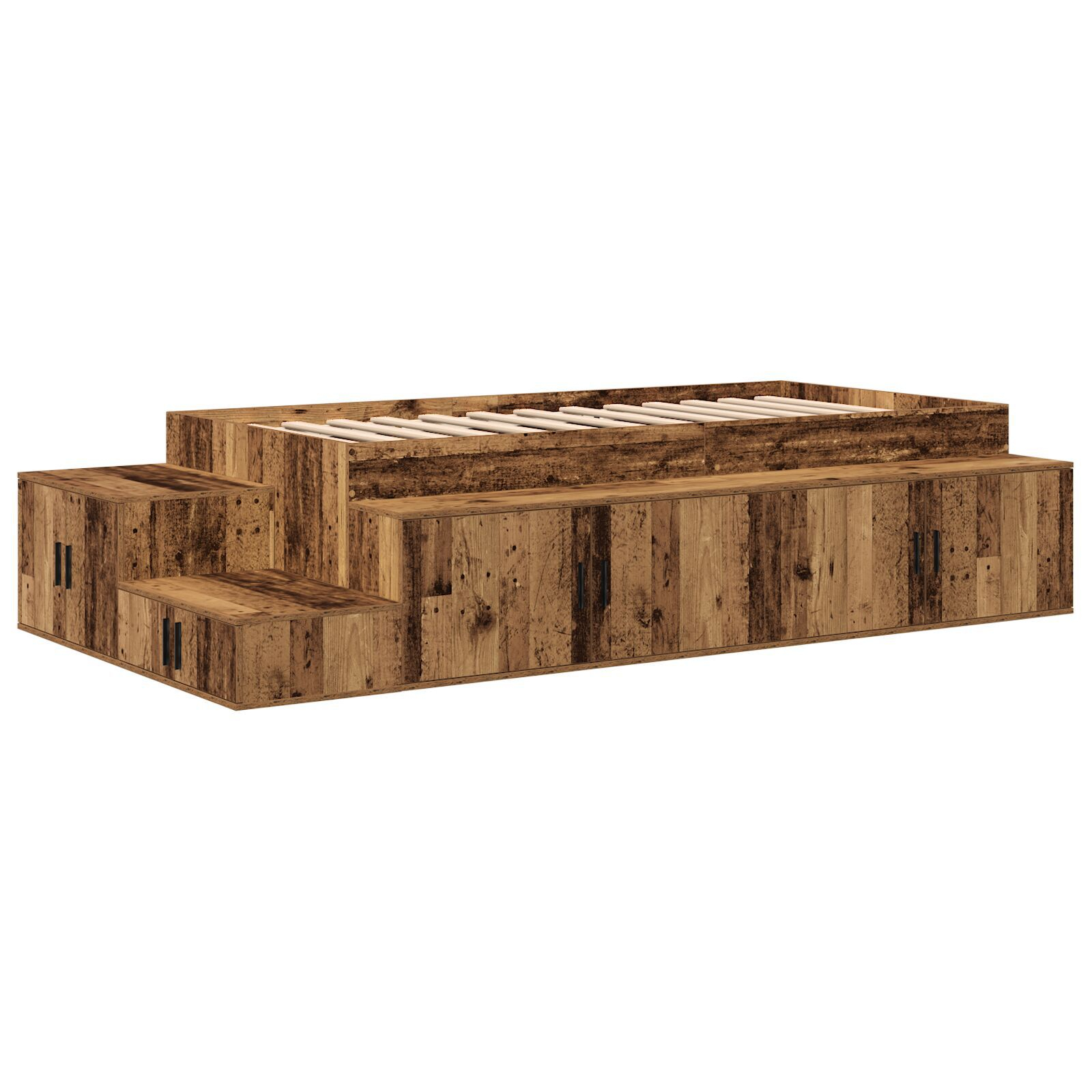 vidaXL Cadru de pat cu depozitare Lemn vechi 234 x 103 x 53.5 cm