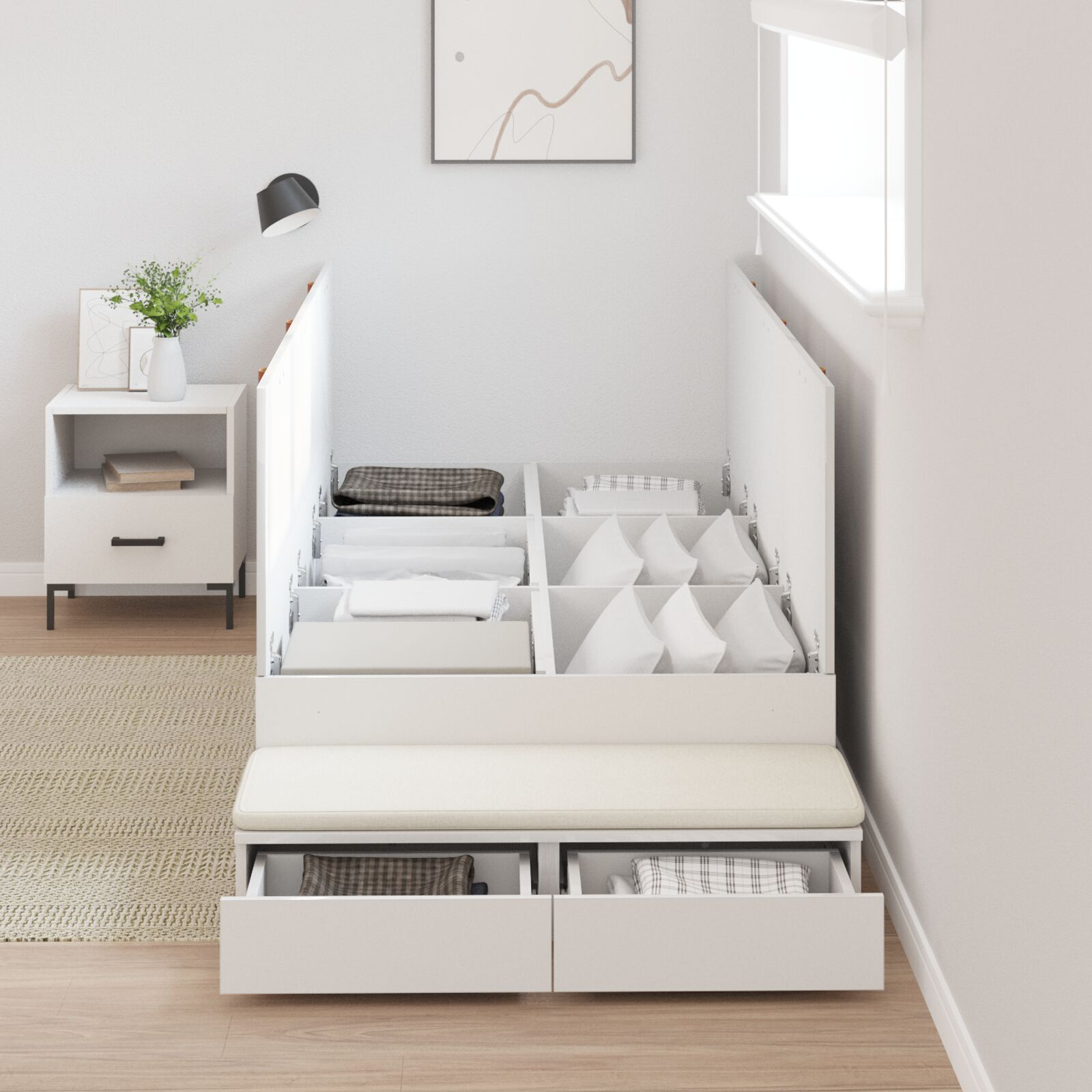 vidaXL Cadru de pat cu depozitare cu sertar Alb 236.5 x 90 x 31.5 cm