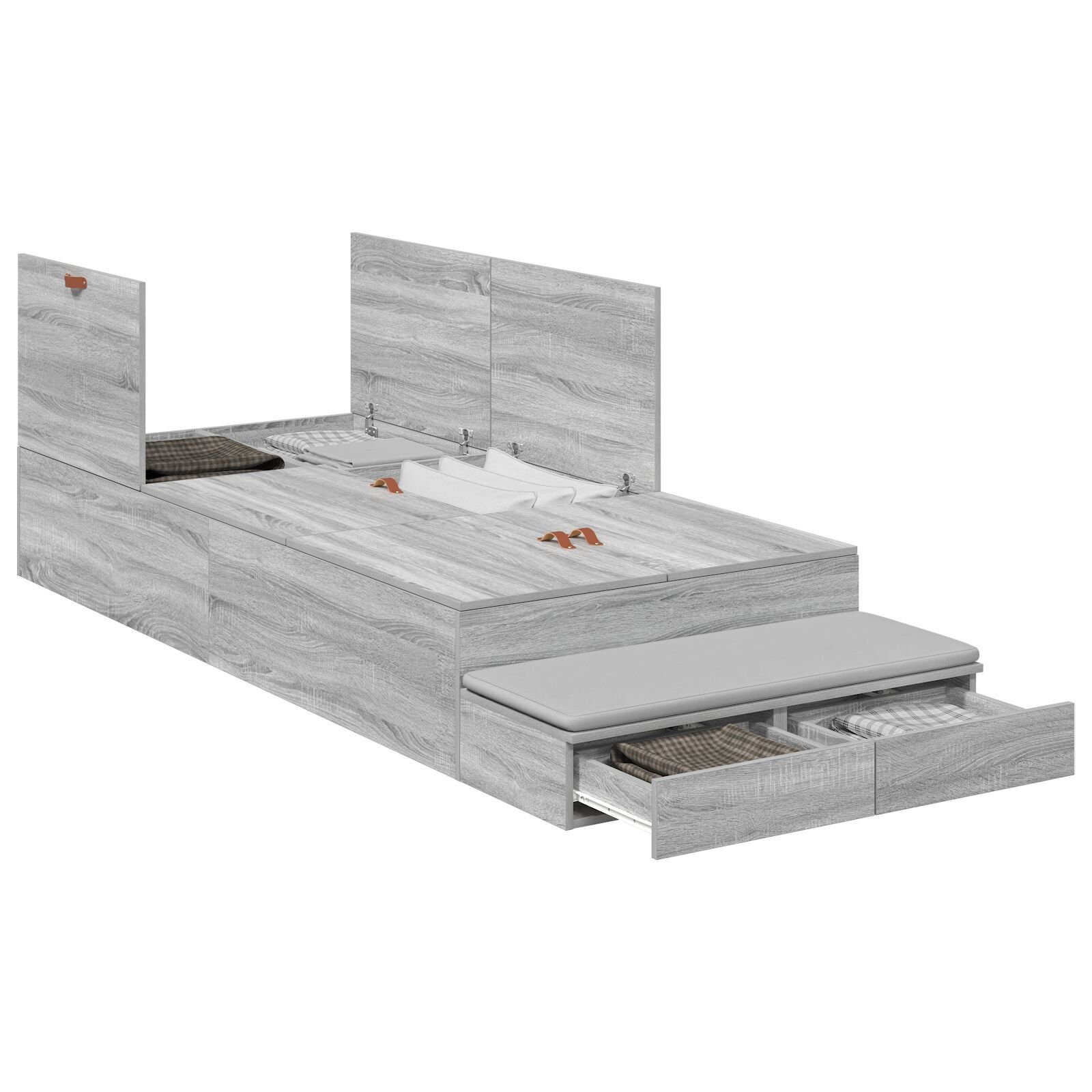 vidaXL Cadru de pat cu depozitare sonoma gri 236.5 x 90 x 31.5 cm
