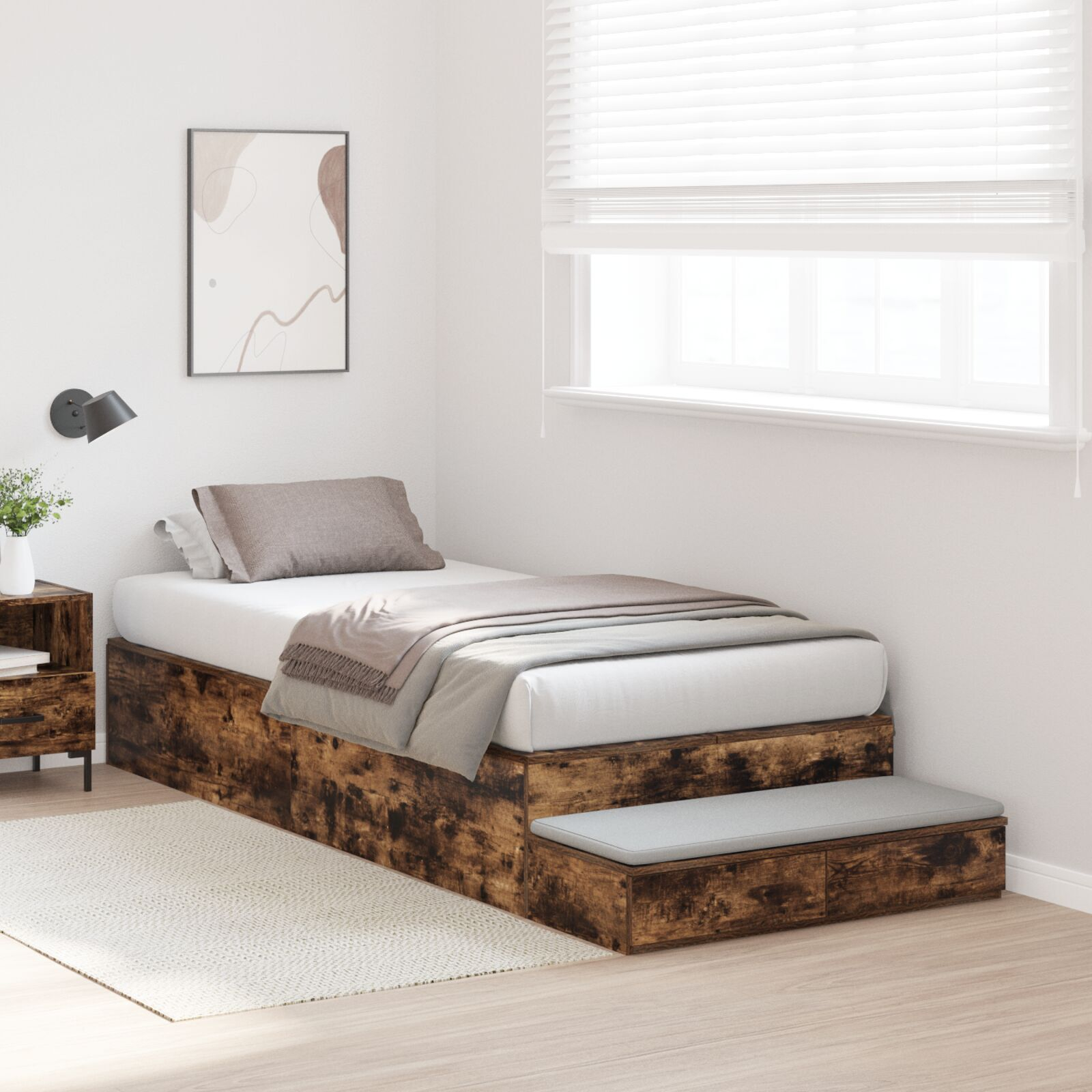 vidaXL Cadru de pat cu depozitare Stejar fumuriu 236.5 x 100 x 31.5 cm