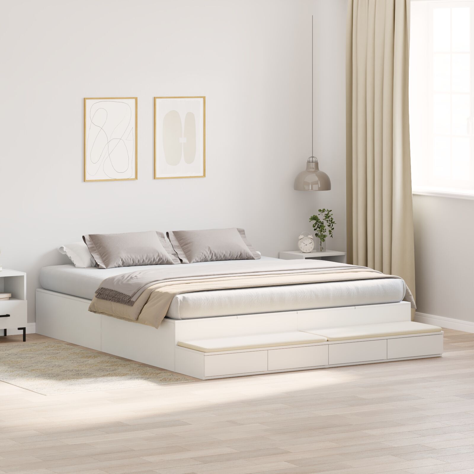 vidaXL Cadru de pat cu depozitare cu sertar Alb 236.5 x 200 x 31.5 cm