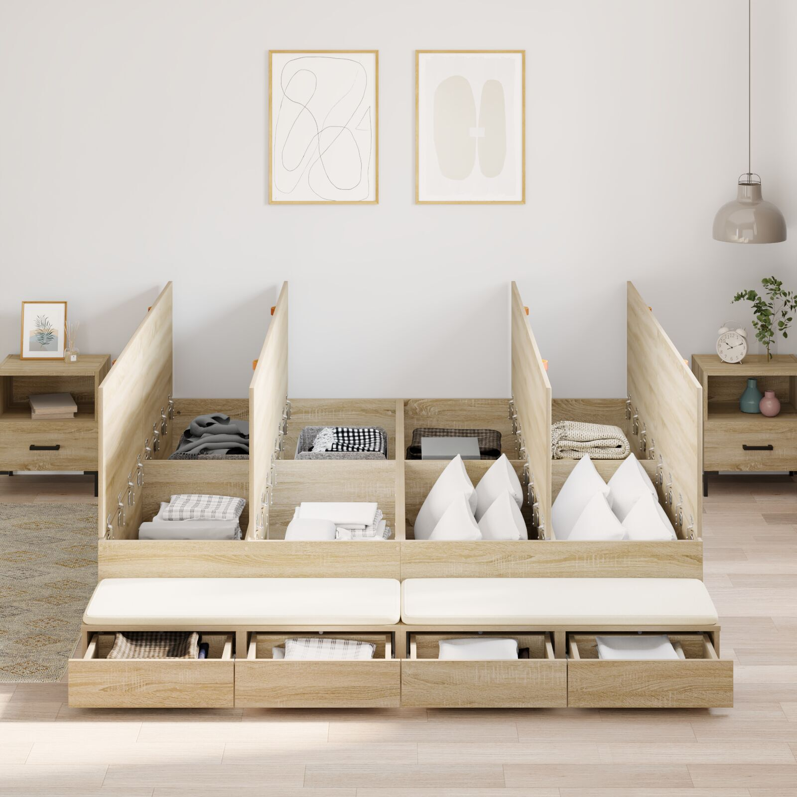 vidaXL Cadru de pat cu depozitare Stejar Sonoma 236.5 x 200 x 31.5 cm vidaXL Cadru de pat cu depozitare Stejar Sonoma 236.5 x 200 x 31.5 cm