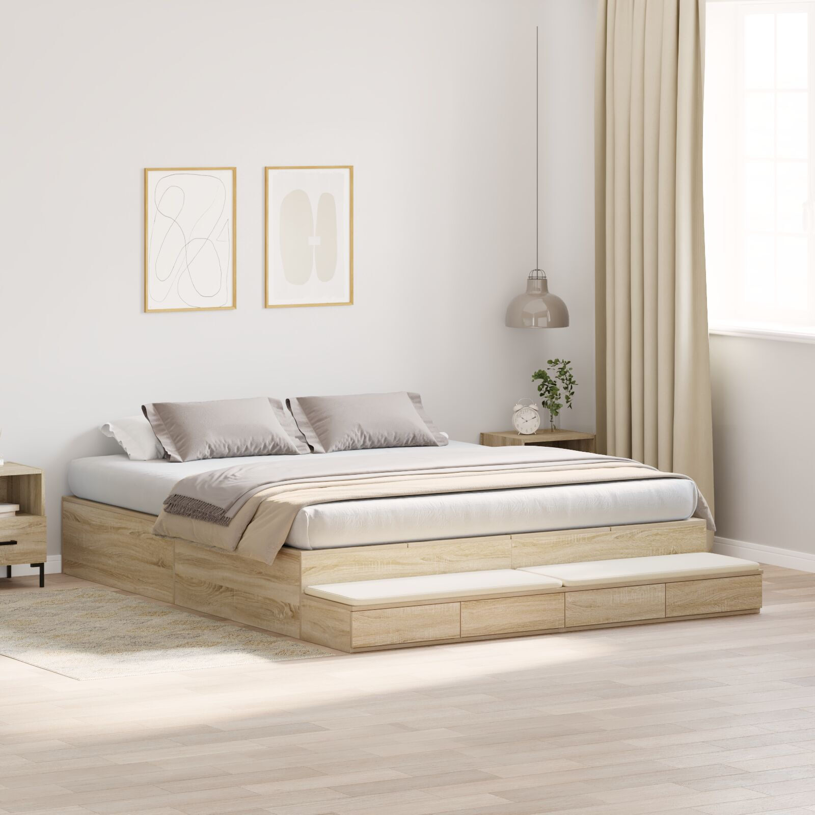 vidaXL Cadru de pat cu depozitare Stejar Sonoma 236.5 x 200 x 31.5 cm vidaXL Cadru de pat cu depozitare Stejar Sonoma 236.5 x 200 x 31.5 cm