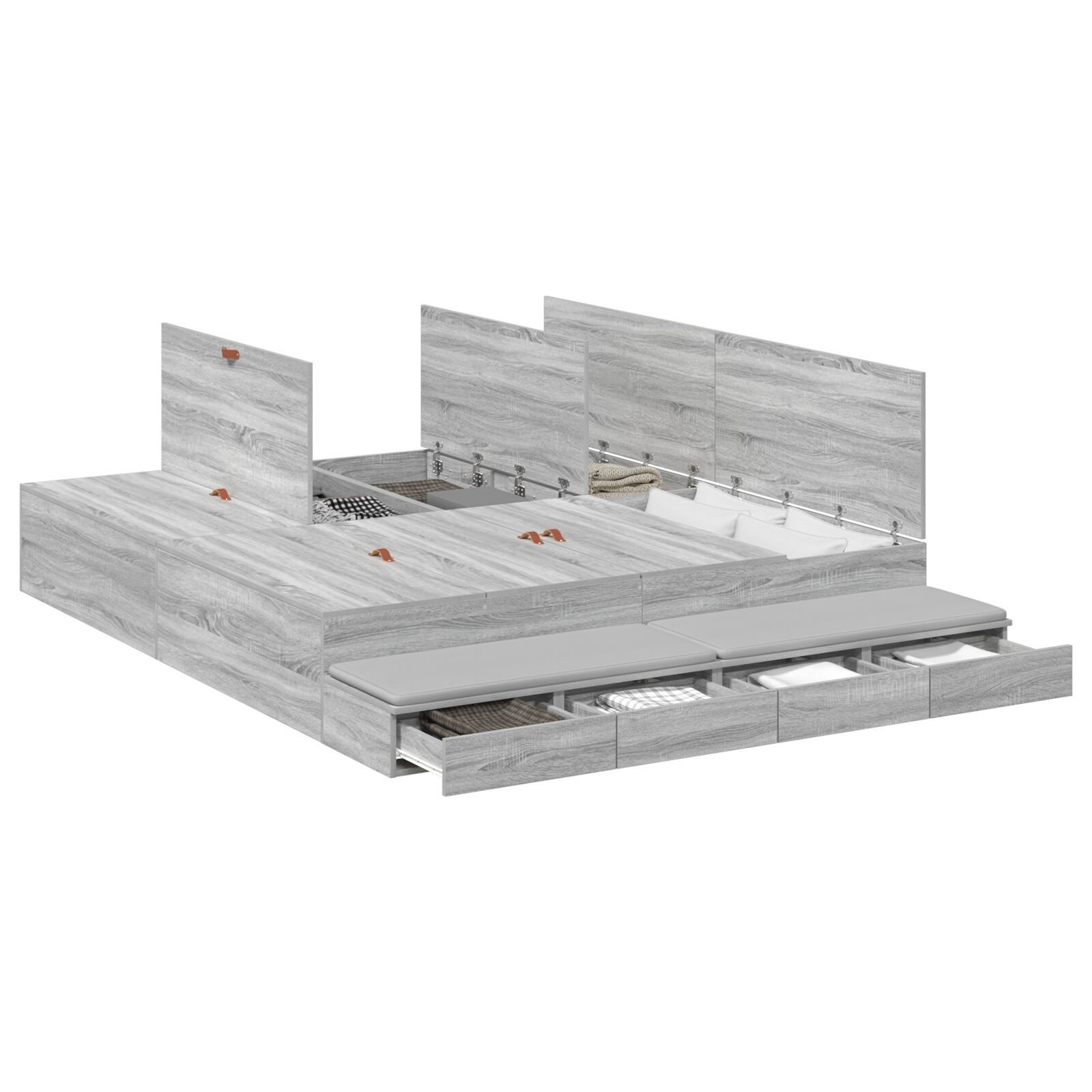 vidaXL Cadru de pat cu depozitare sonoma gri 236.5 x 200 x 31.5 cm