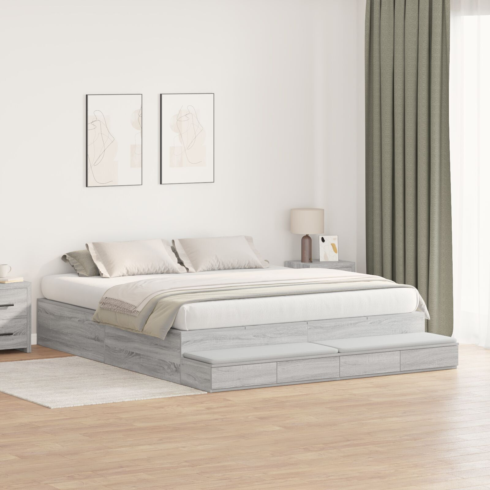 vidaXL Cadru de pat cu depozitare sonoma gri 236.5 x 200 x 31.5 cm