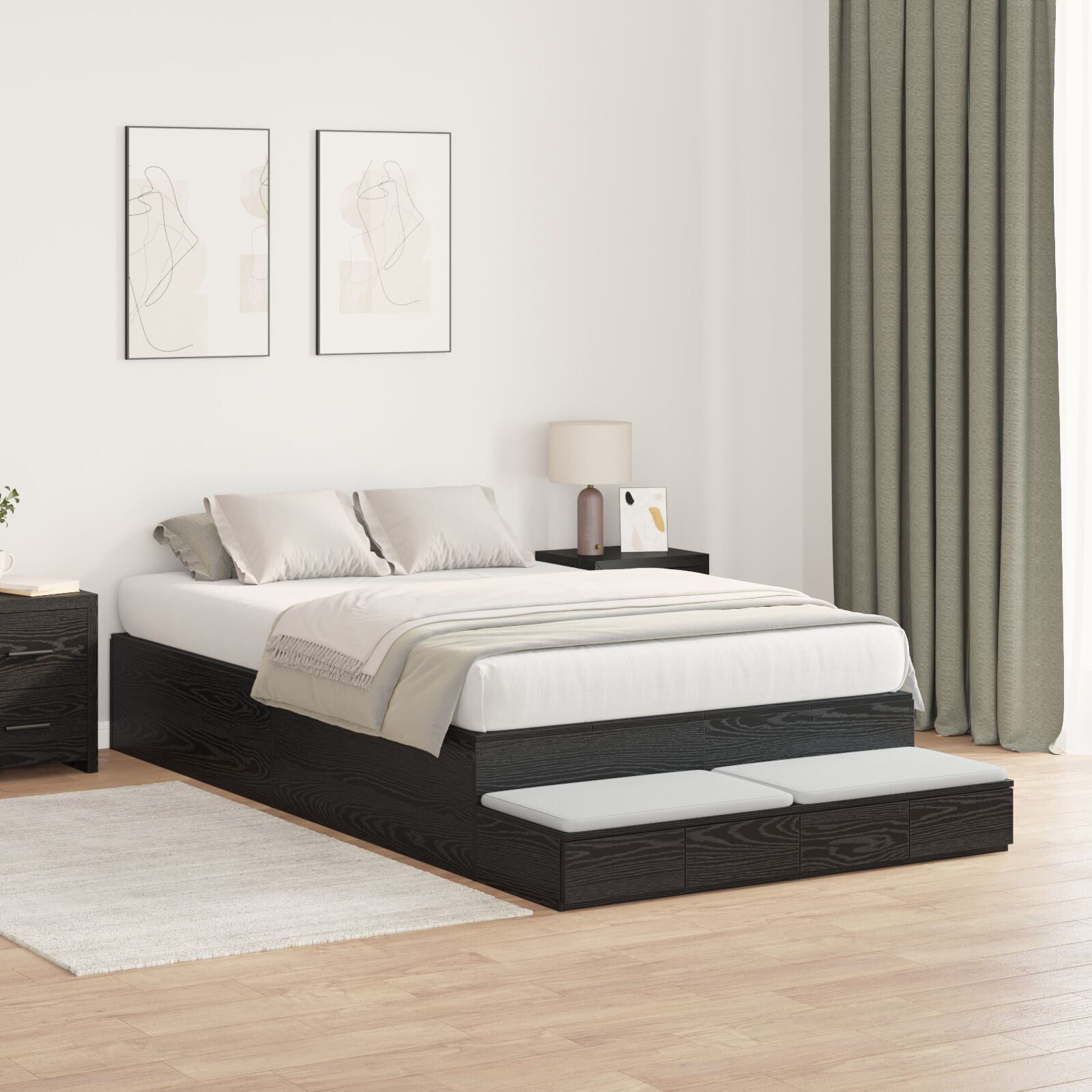vidaXL Cadru de pat cu depozitare Stejar negru 236.5 x 120 x 31.5 cm