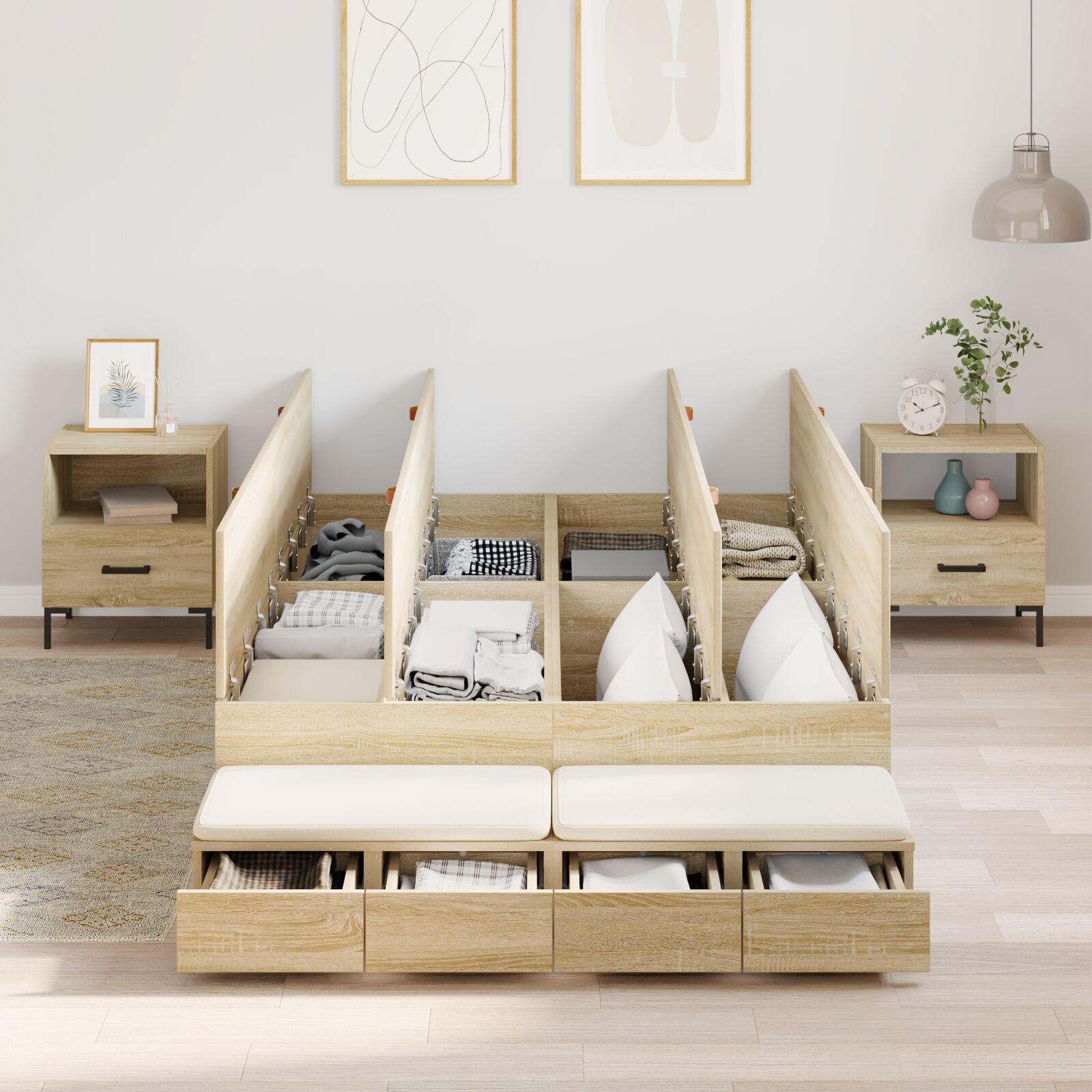 vidaXL Cadru de pat cu depozitare Stejar Sonoma 236.5 x 120 x 31.5 cm