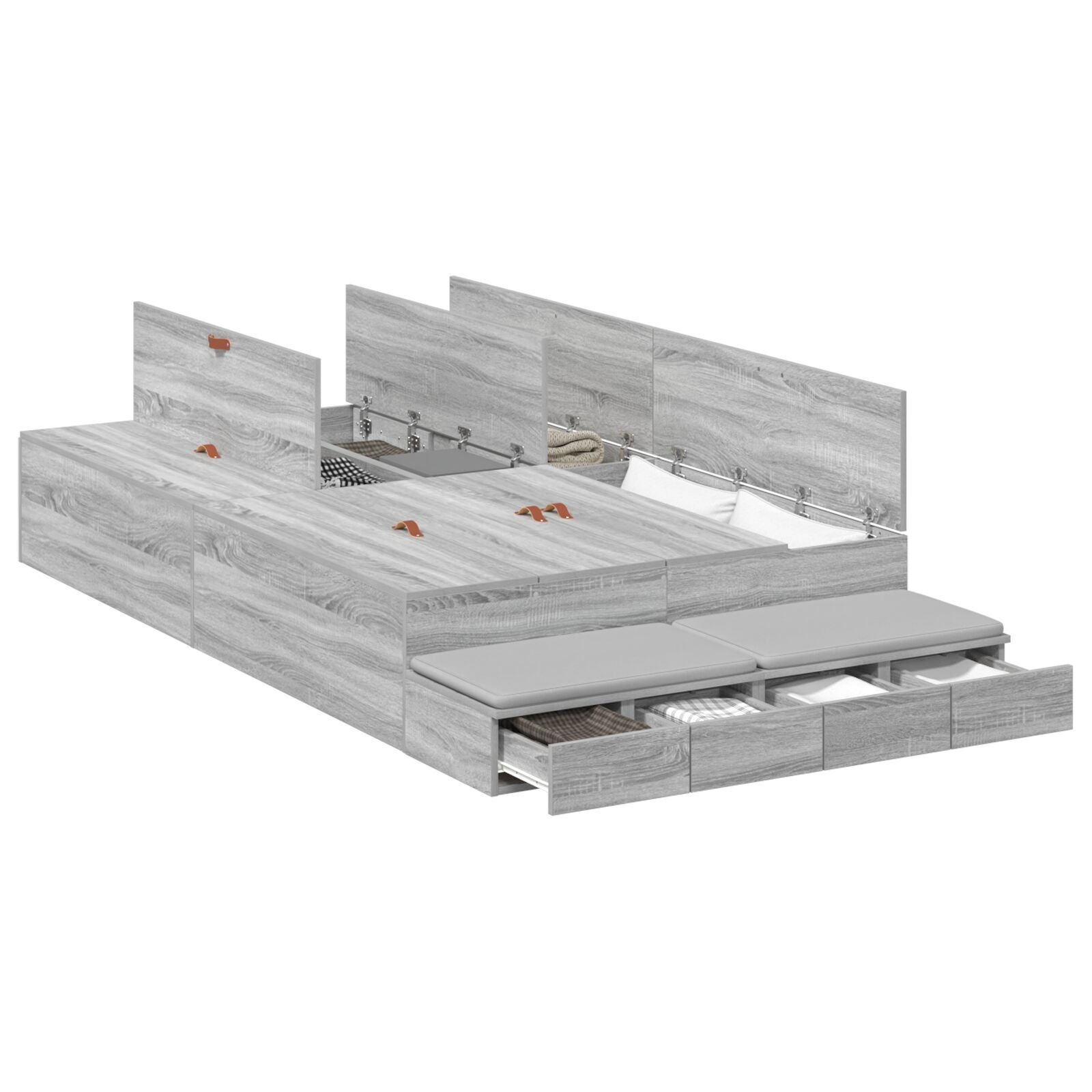 vidaXL Cadru de pat cu depozitare sonoma gri 236.5 x 120 x 31.5 cm