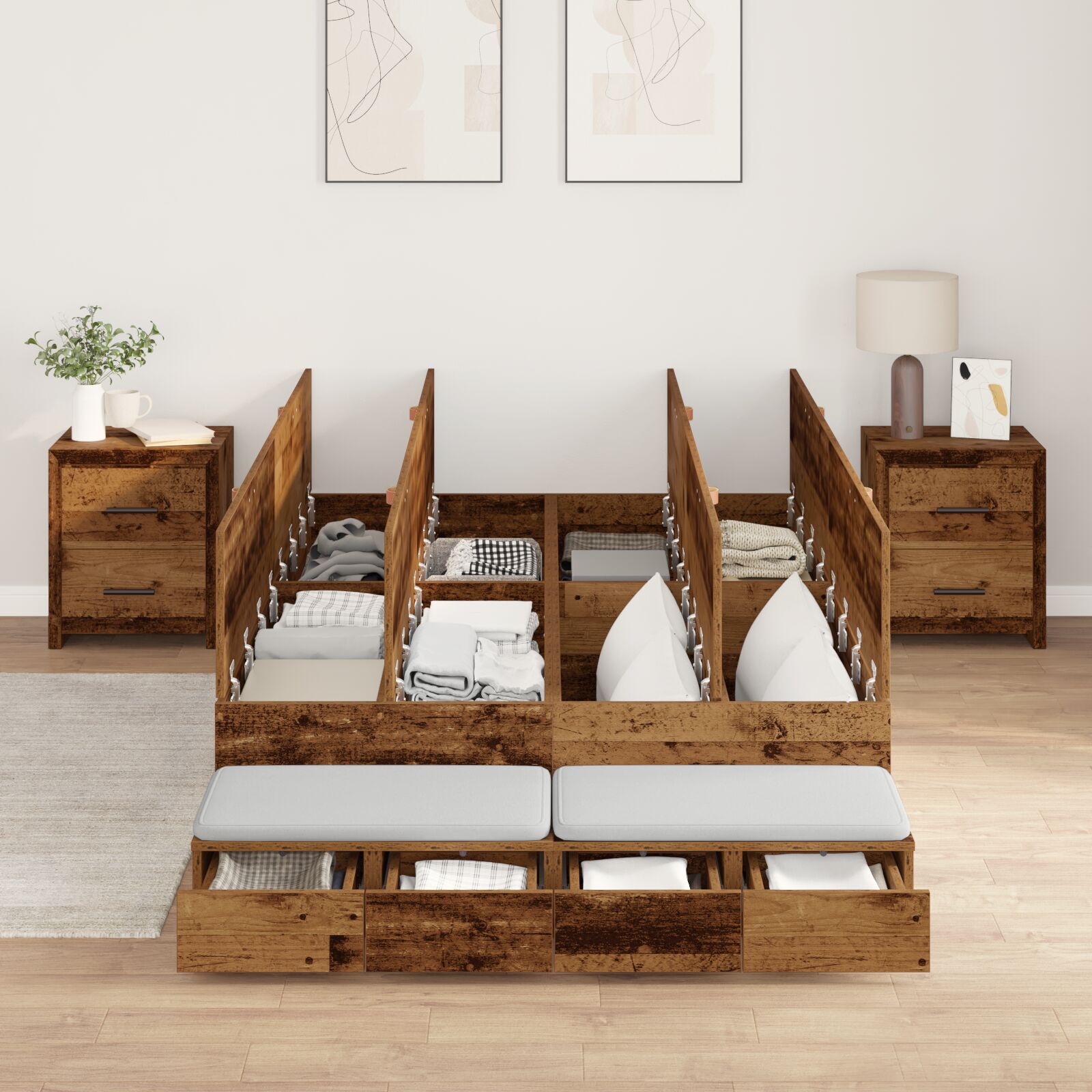 vidaXL Cadru de pat cu depozitare Lemn vechi 236.5 x 120 x 31.5 cm