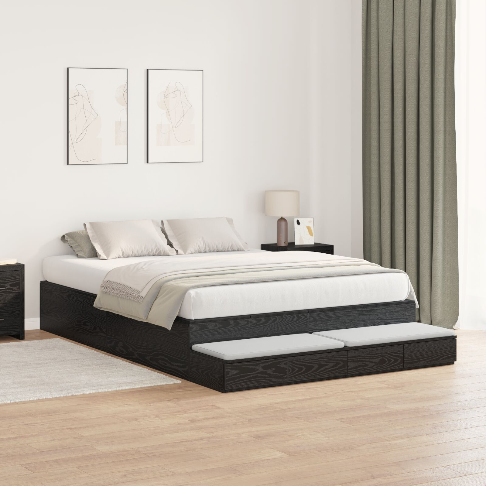 vidaXL Cadru de pat cu depozitare Stejar negru 236.5 x 140 x 31.5 cm