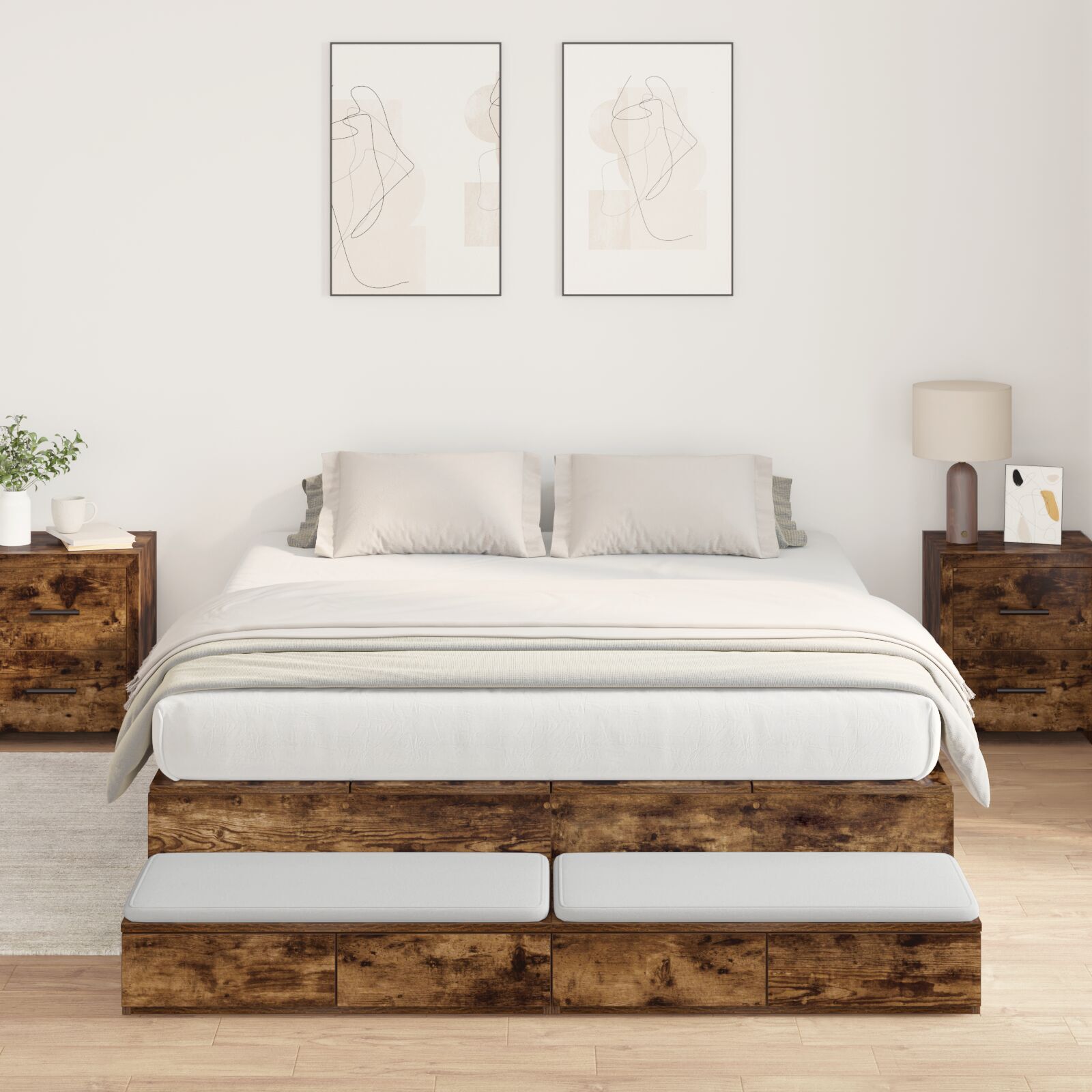 vidaXL Cadru de pat cu depozitare Stejar fumuriu 236.5 x 140 x 31.5 cm