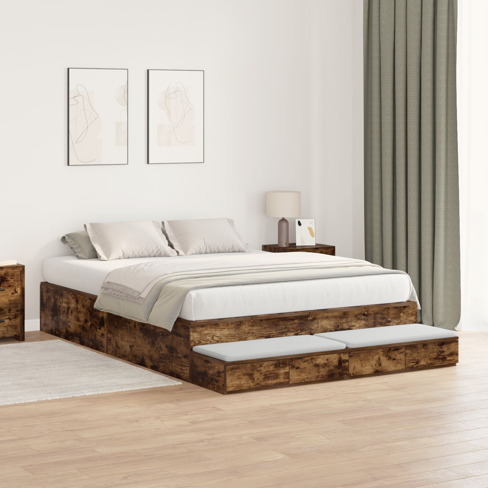 vidaXL Cadru de pat cu depozitare Stejar fumuriu 236.5 x 160 x 31.5 cm