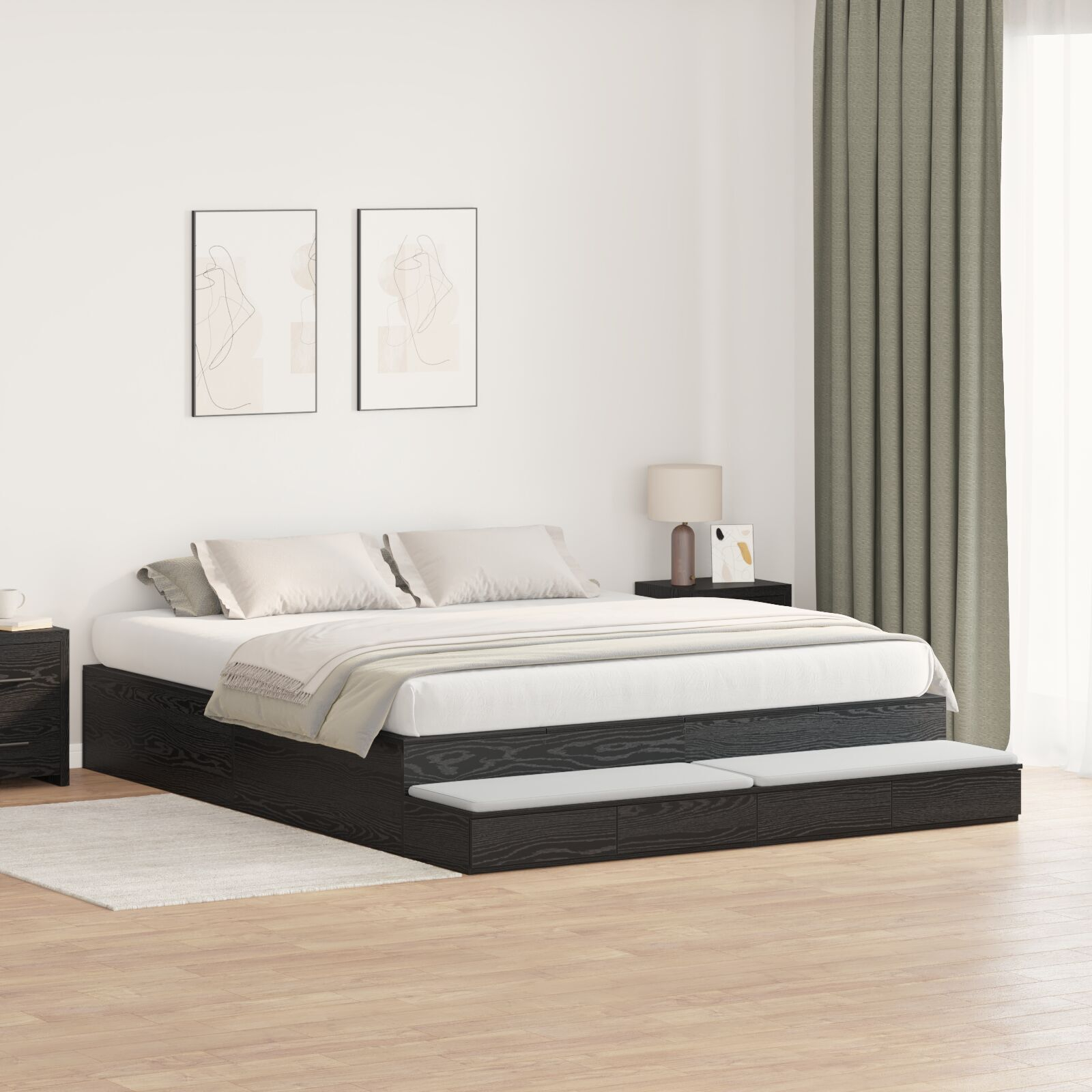 vidaXL Cadru de pat cu depozitare Stejar negru 236.5 x 180 x 31.5 cm