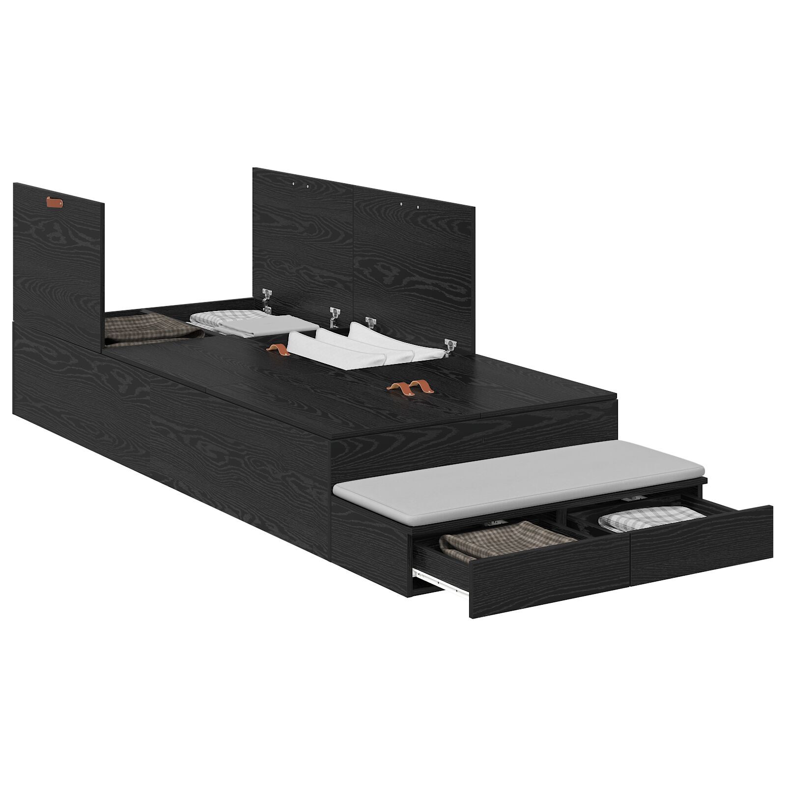 vidaXL Cadru de pat cu depozitare Stejar negru 226.5 x 90 x 31.5 cm