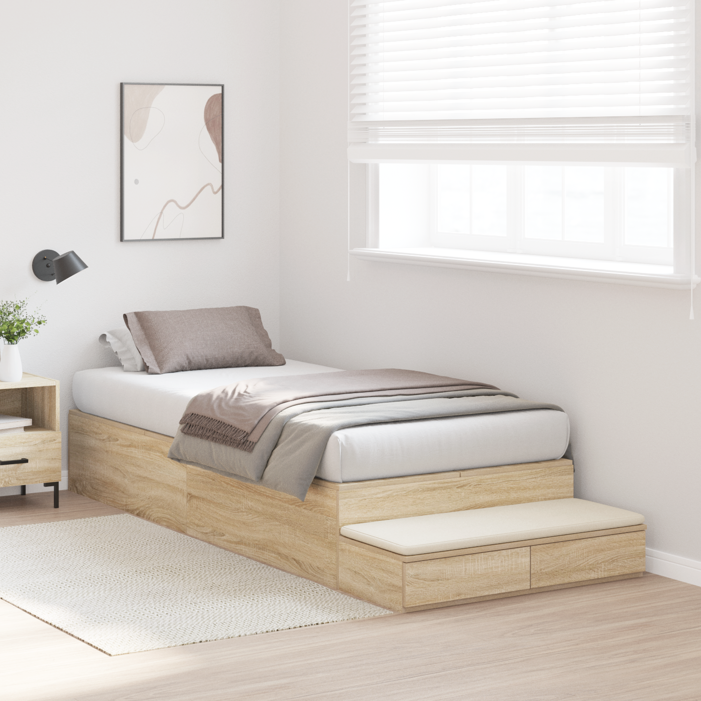 vidaXL Cadru de pat cu depozitare Stejar Sonoma 226.5 x 90 x 31.5 cm