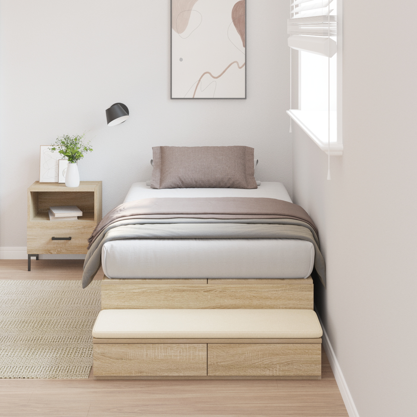 vidaXL Cadru de pat cu depozitare Stejar Sonoma 226.5 x 90 x 31.5 cm
