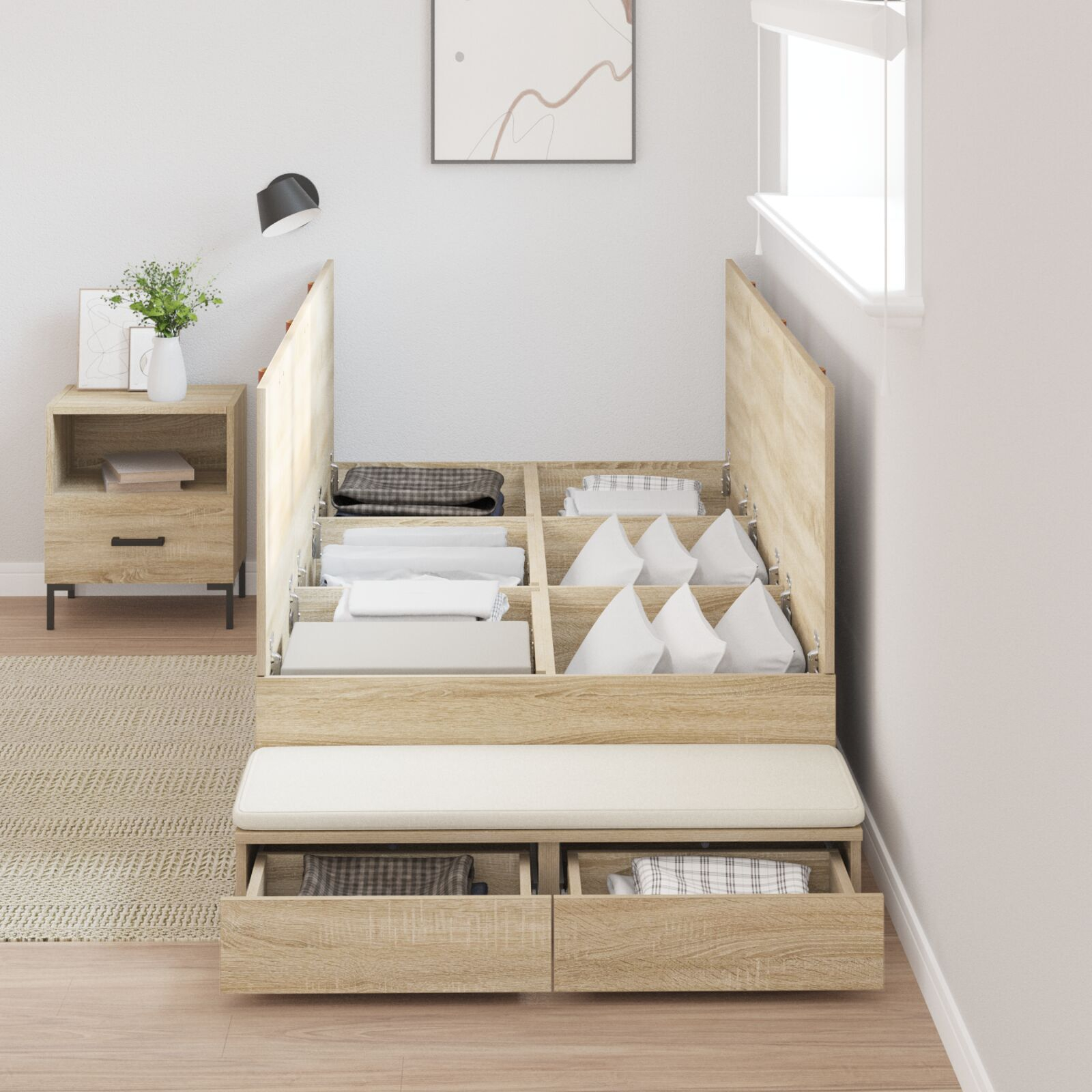 vidaXL Cadru de pat cu depozitare Stejar Sonoma 226.5 x 75 x 31.5 cm