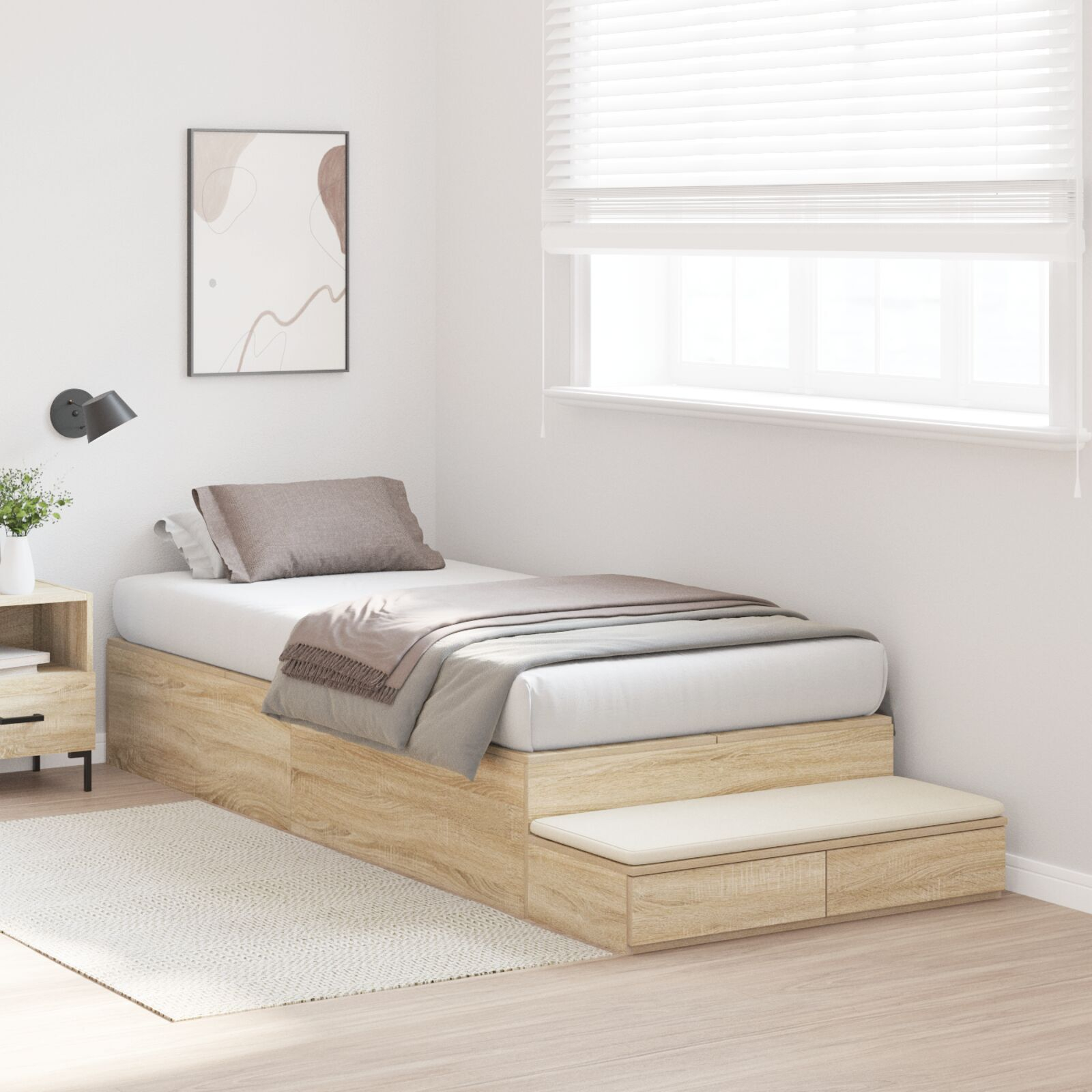 vidaXL Cadru de pat cu depozitare Stejar Sonoma 226.5 x 75 x 31.5 cm