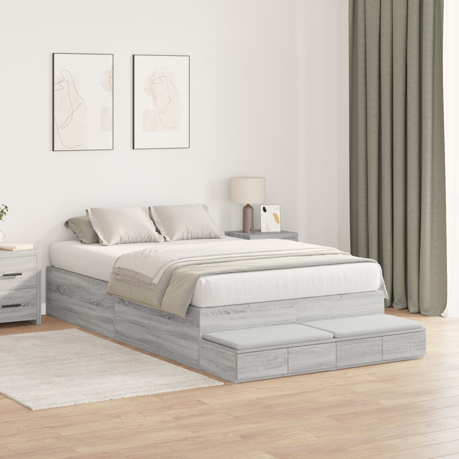vidaXL Cadru de pat cu depozitare sonoma gri 226.5 x 120 x 31.5 cm