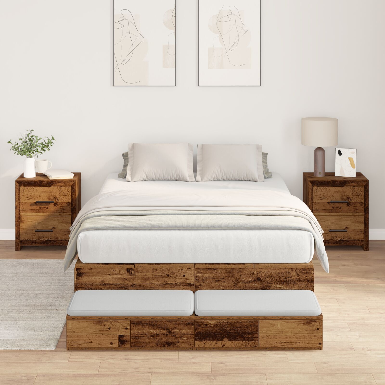 vidaXL Cadru de pat cu depozitare Lemn vechi 226.5 x 120 x 31.5 cm