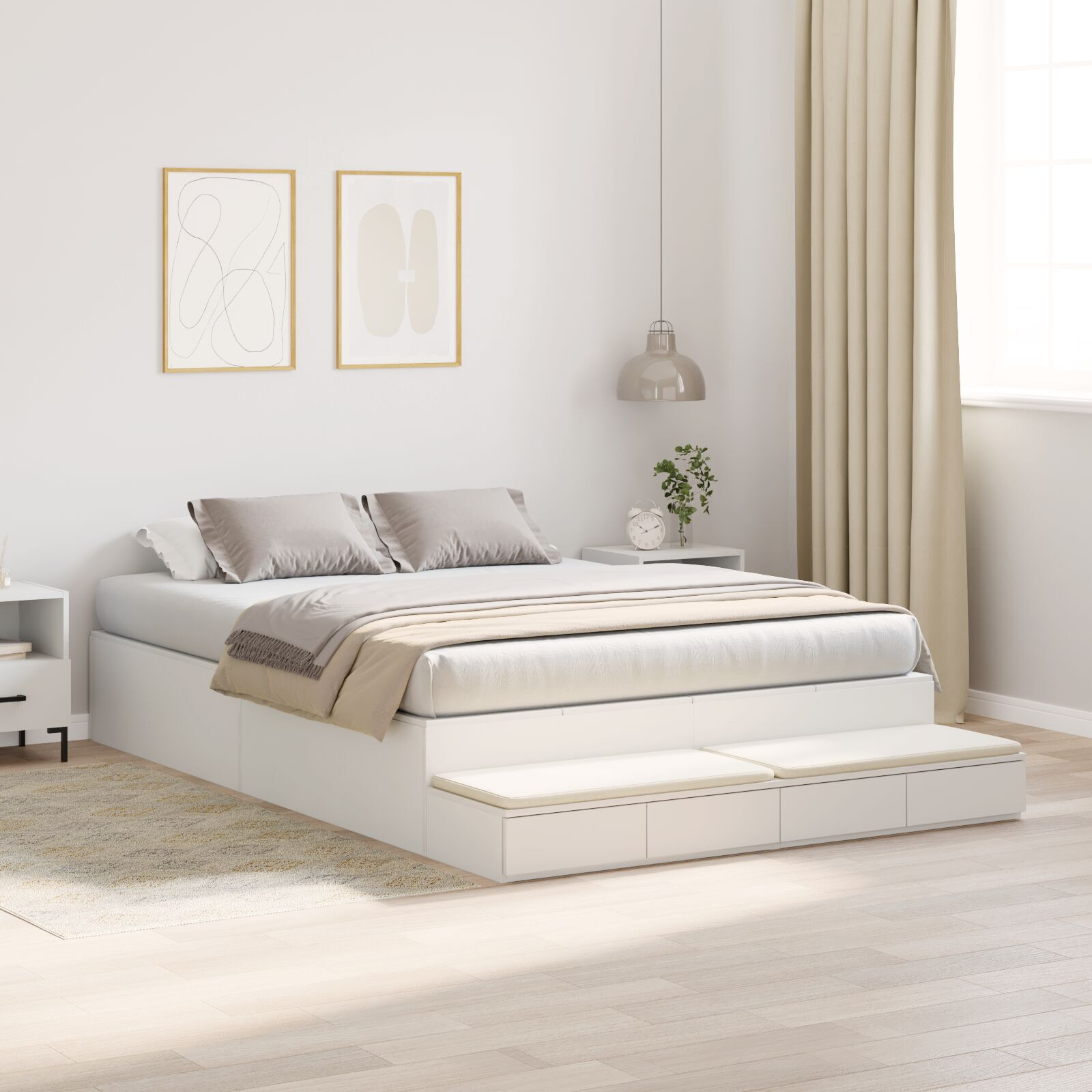 vidaXL Cadru de pat cu depozitare cu sertar Alb 226.5 x 140 x 31.5 cm