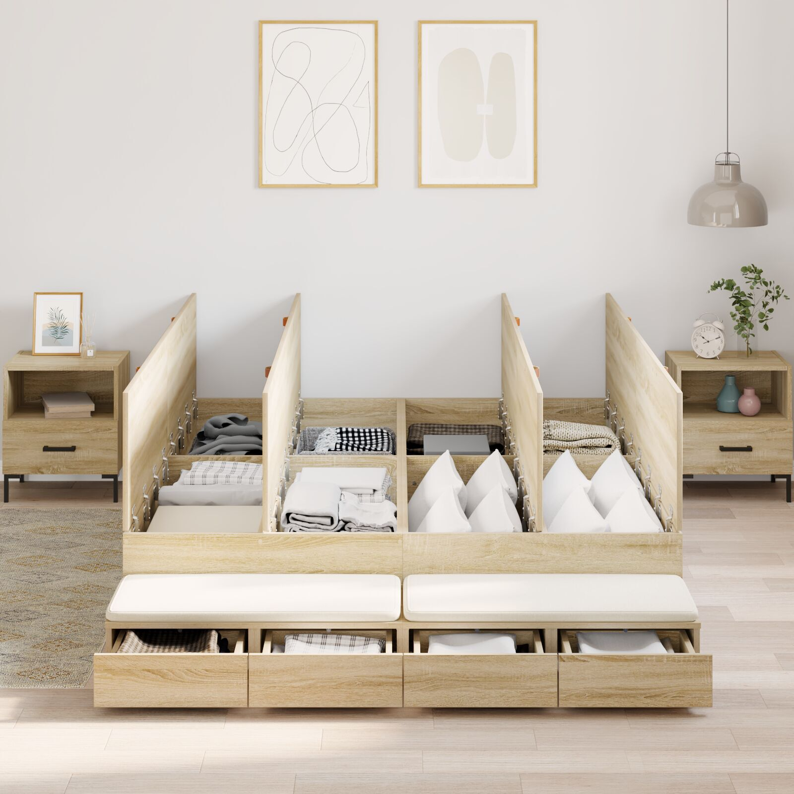 vidaXL Cadru de pat cu depozitare Stejar Sonoma 226.5 x 140 x 31.5 cm