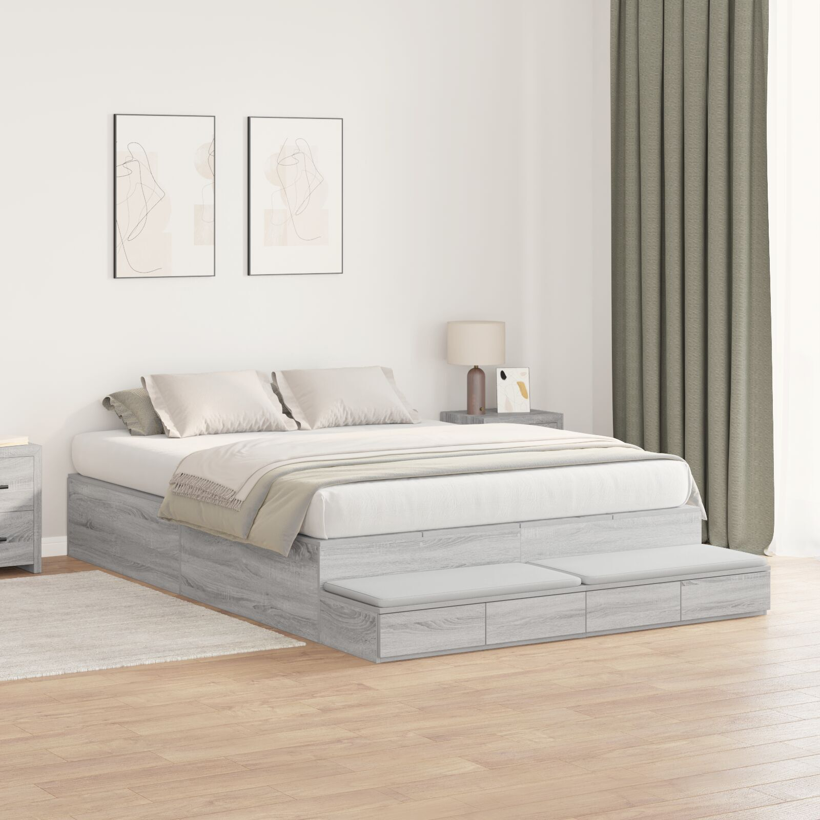 vidaXL Cadru de pat cu depozitare sonoma gri 226.5 x 140 x 31.5 cm