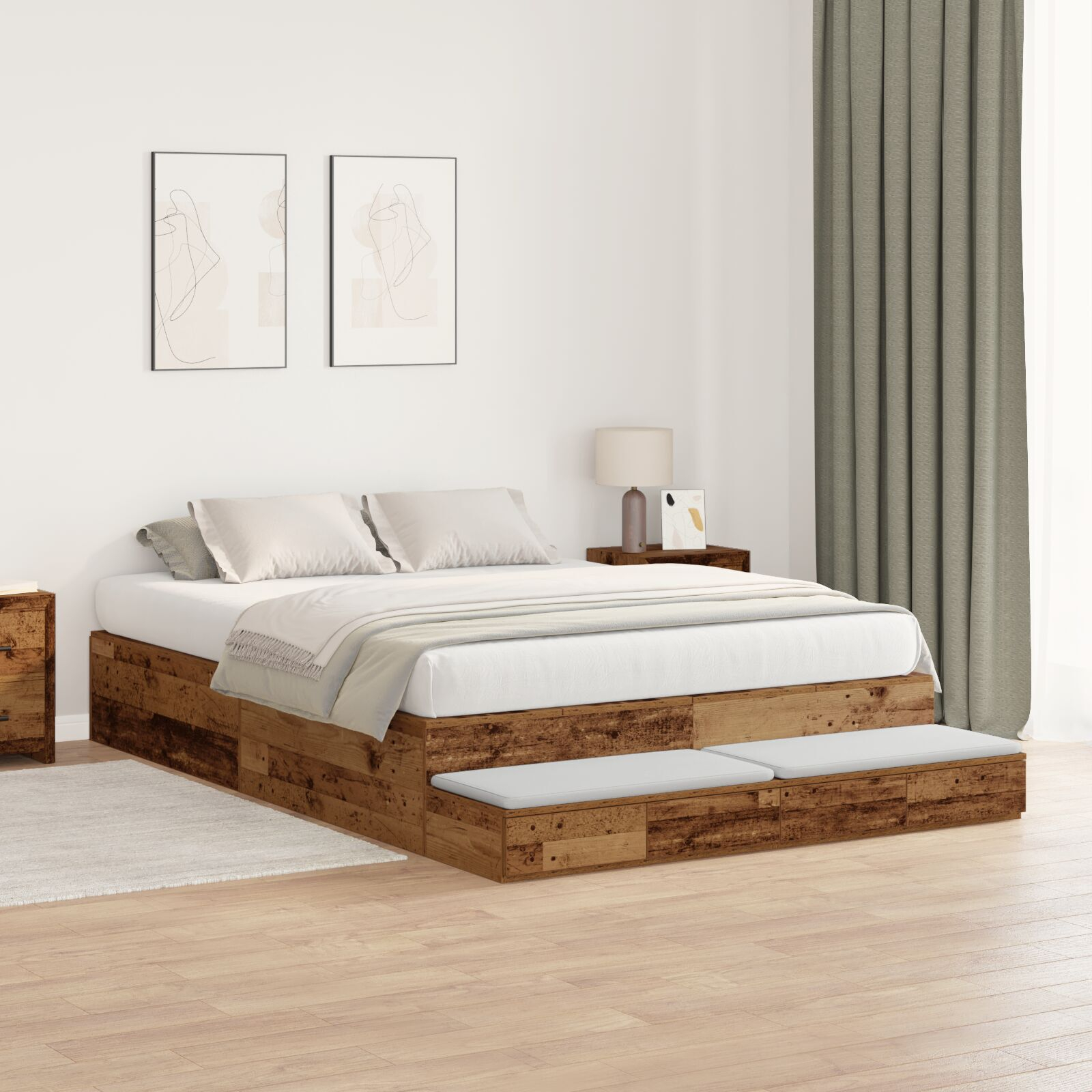 vidaXL Cadru de pat cu depozitare Lemn vechi 226.5 x 140 x 31.5 cm