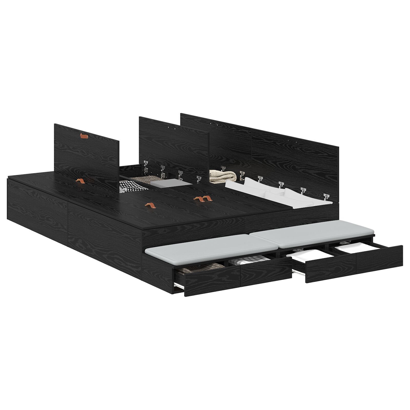 vidaXL Cadru de pat cu depozitare Stejar negru 226.5 x 135 x 31.5 cm