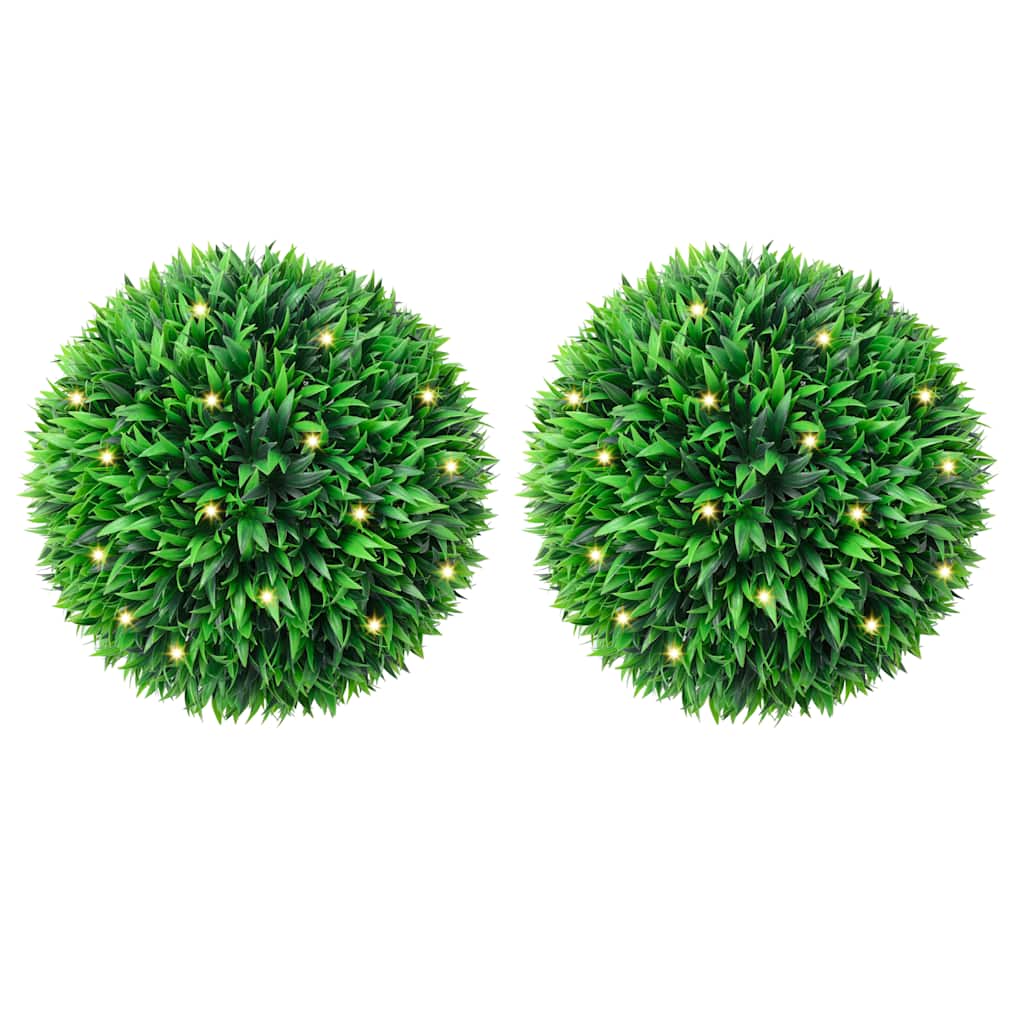 vidaXL Mingi artificiale din lemn de cimiș cu lumini LED 2 buc Verde vidaXL Mingi artificiale din lemn de cimiș cu lumini LED 2 buc Verde