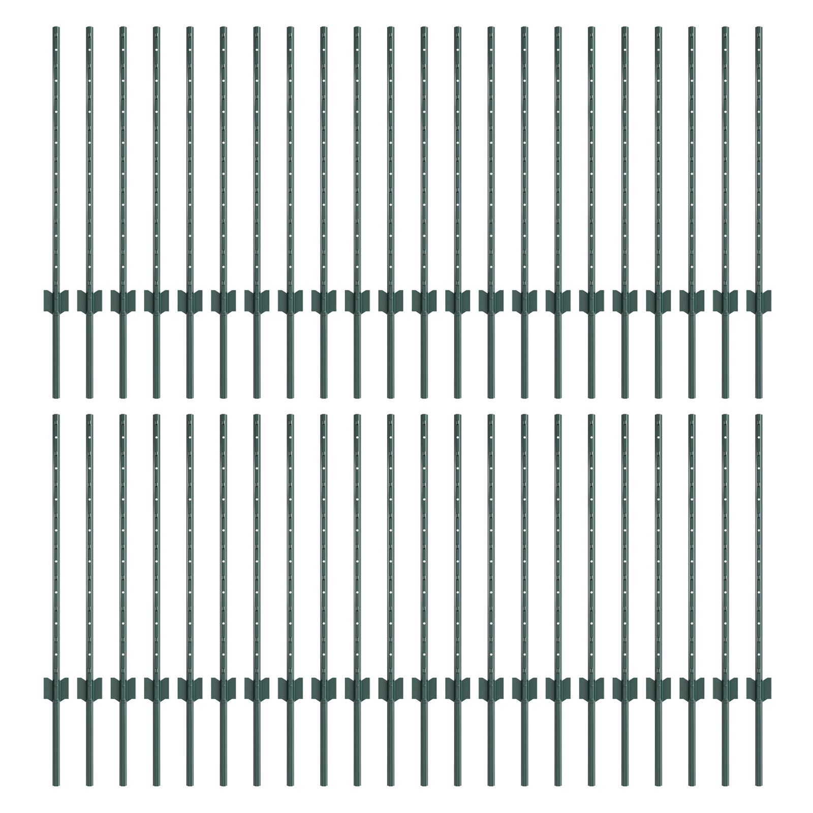 vidaXL Stâlpi de gard argintii 44 pcs Verde 100 x 0.8 cm. Oțel