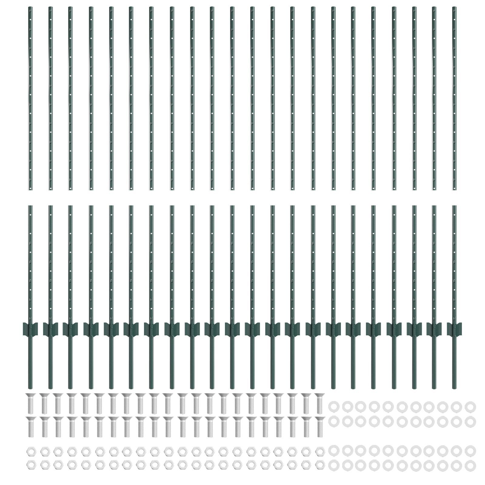 vidaXL Stâlpi de gard argintii 22 pcs Verde 50 m x 1.4 m. Oțel