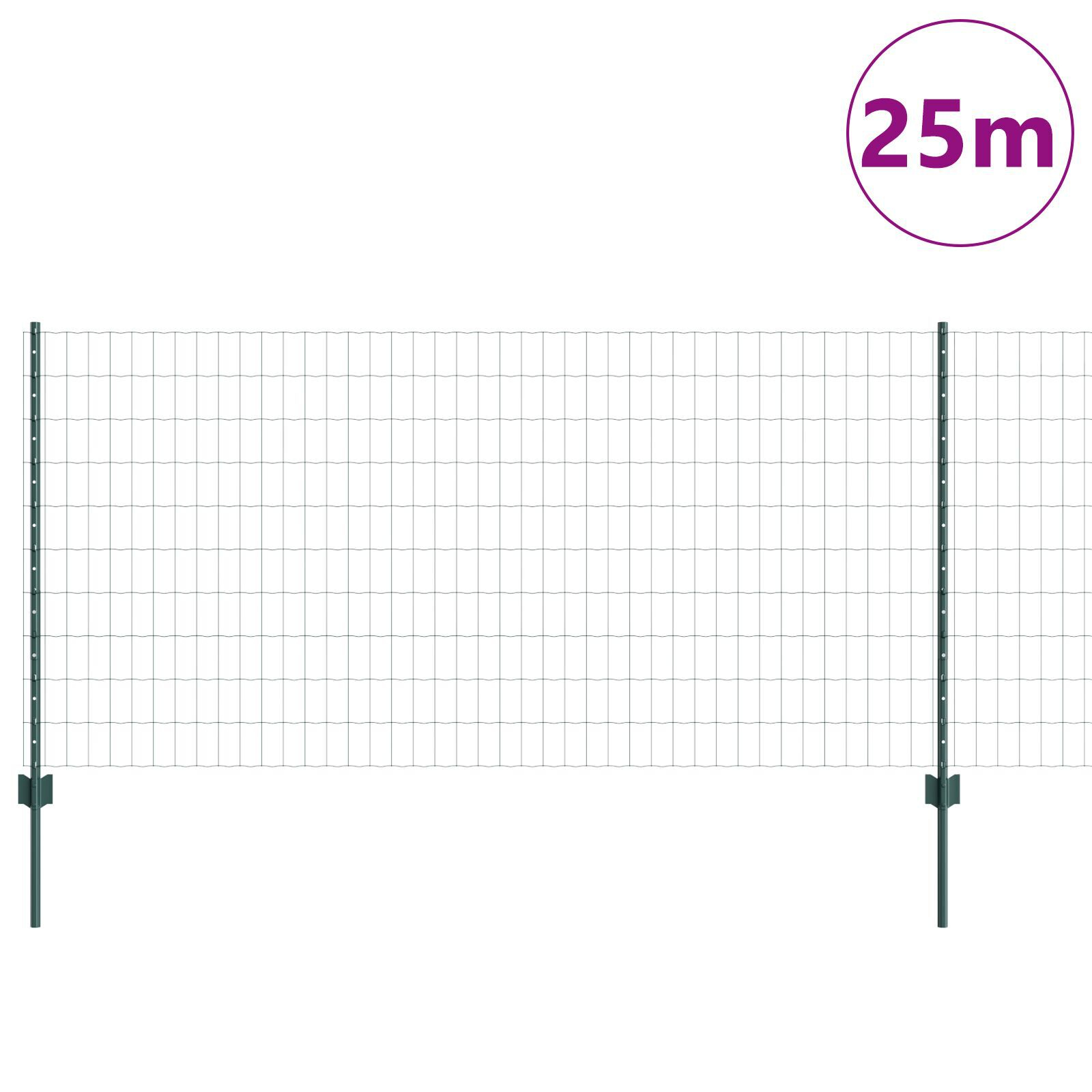 vidaXL Gard Euro cu 11 Stâlpi Verzi 1x25 m Oțel