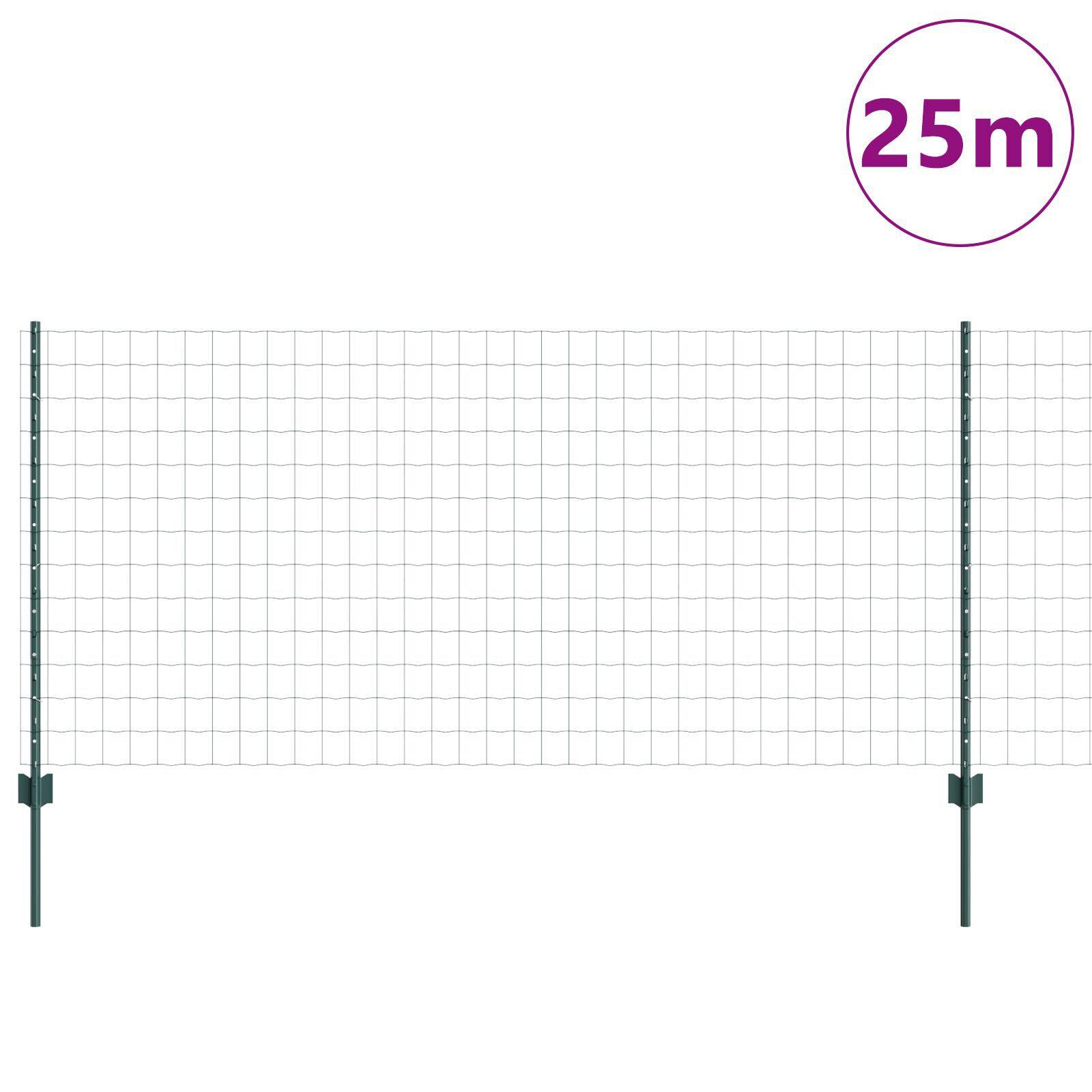 vidaXL Îngrădire cu stâlpi Verde 1 x 25 m Oțel